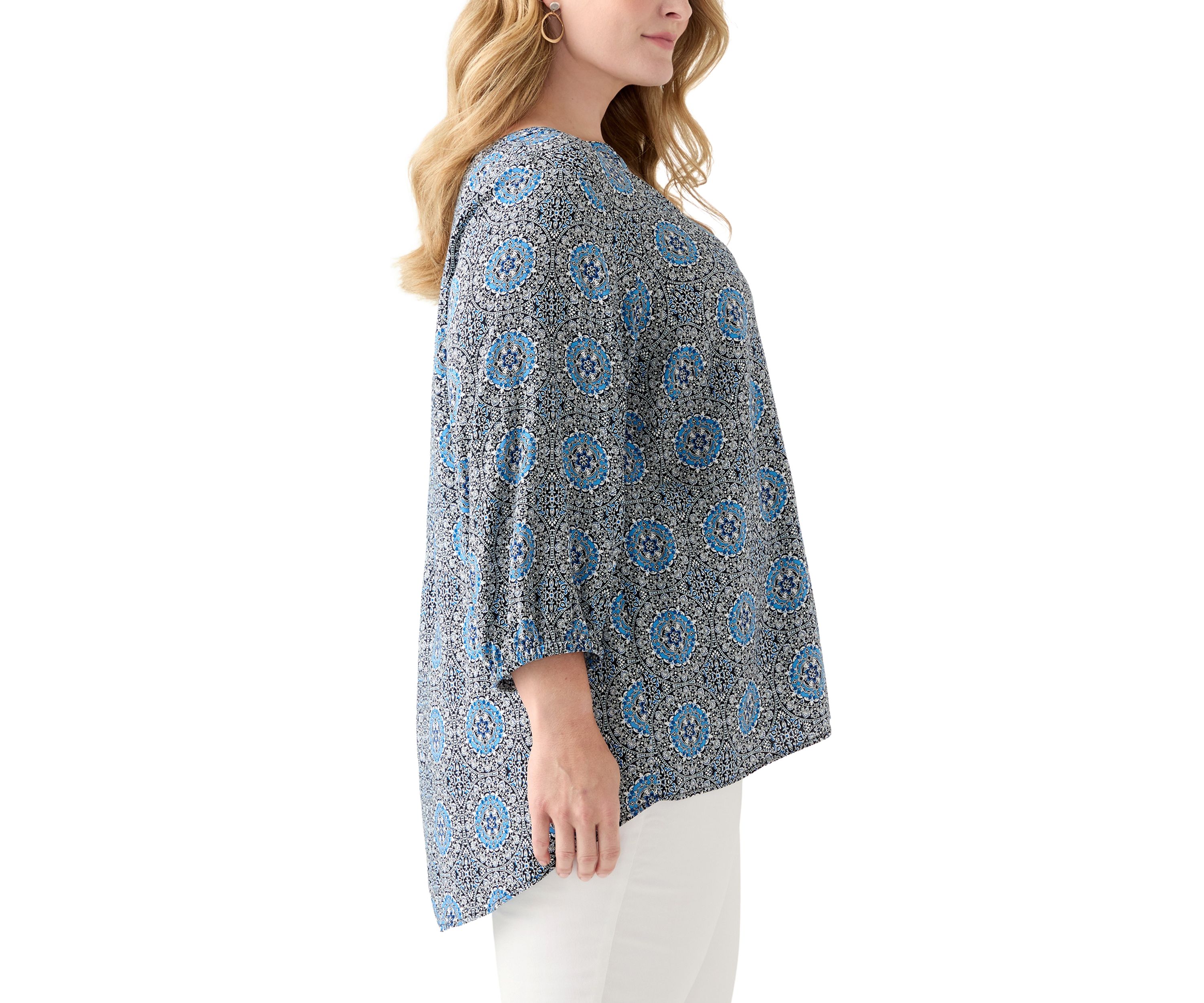 Plus Size Three-Quarter Sleeve Popover Top