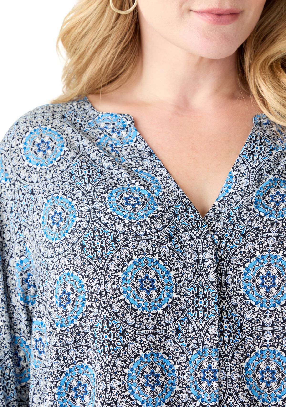 Plus Size Three-Quarter Sleeve Popover Top