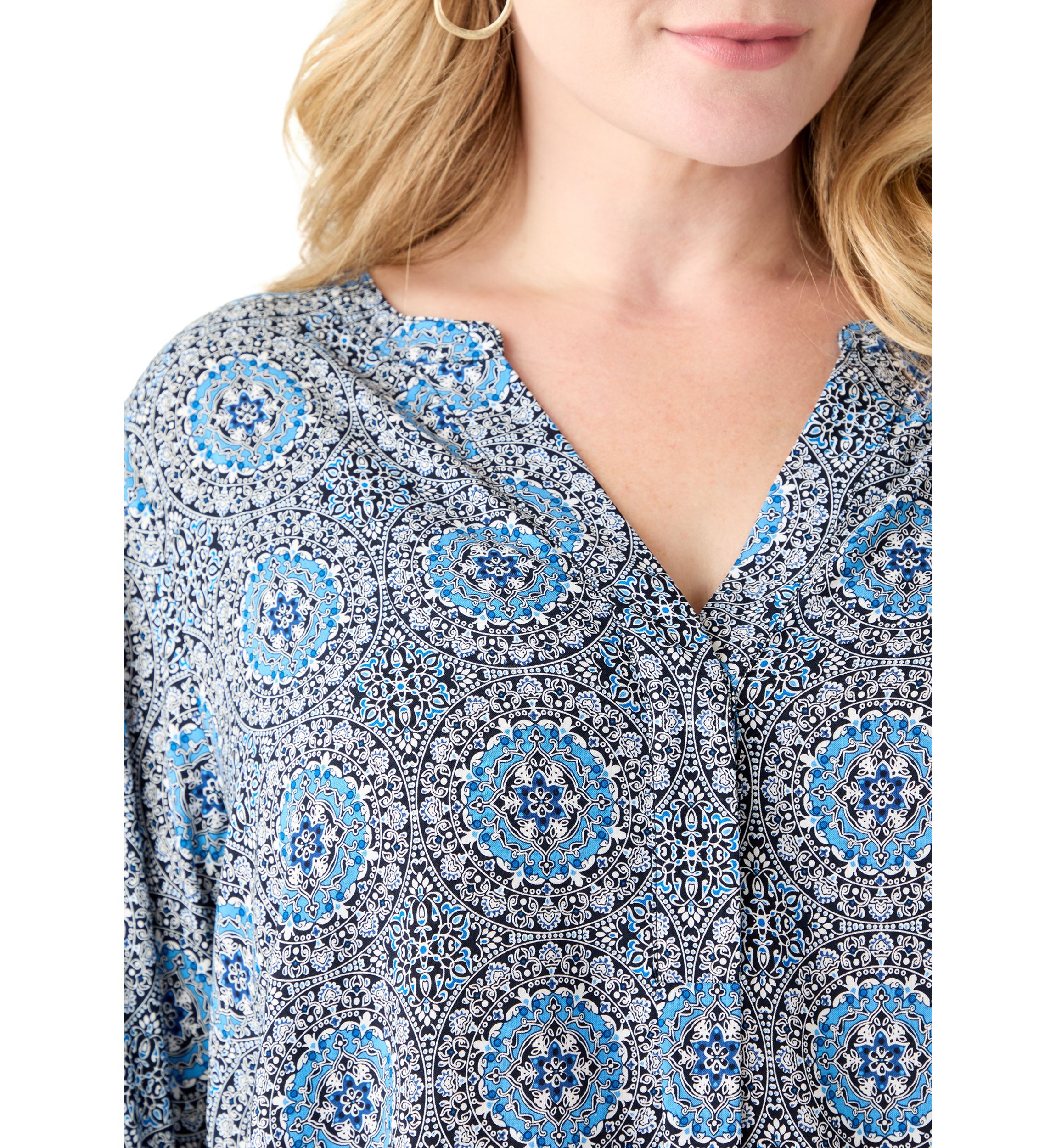 Plus Size Three-Quarter Sleeve Popover Top