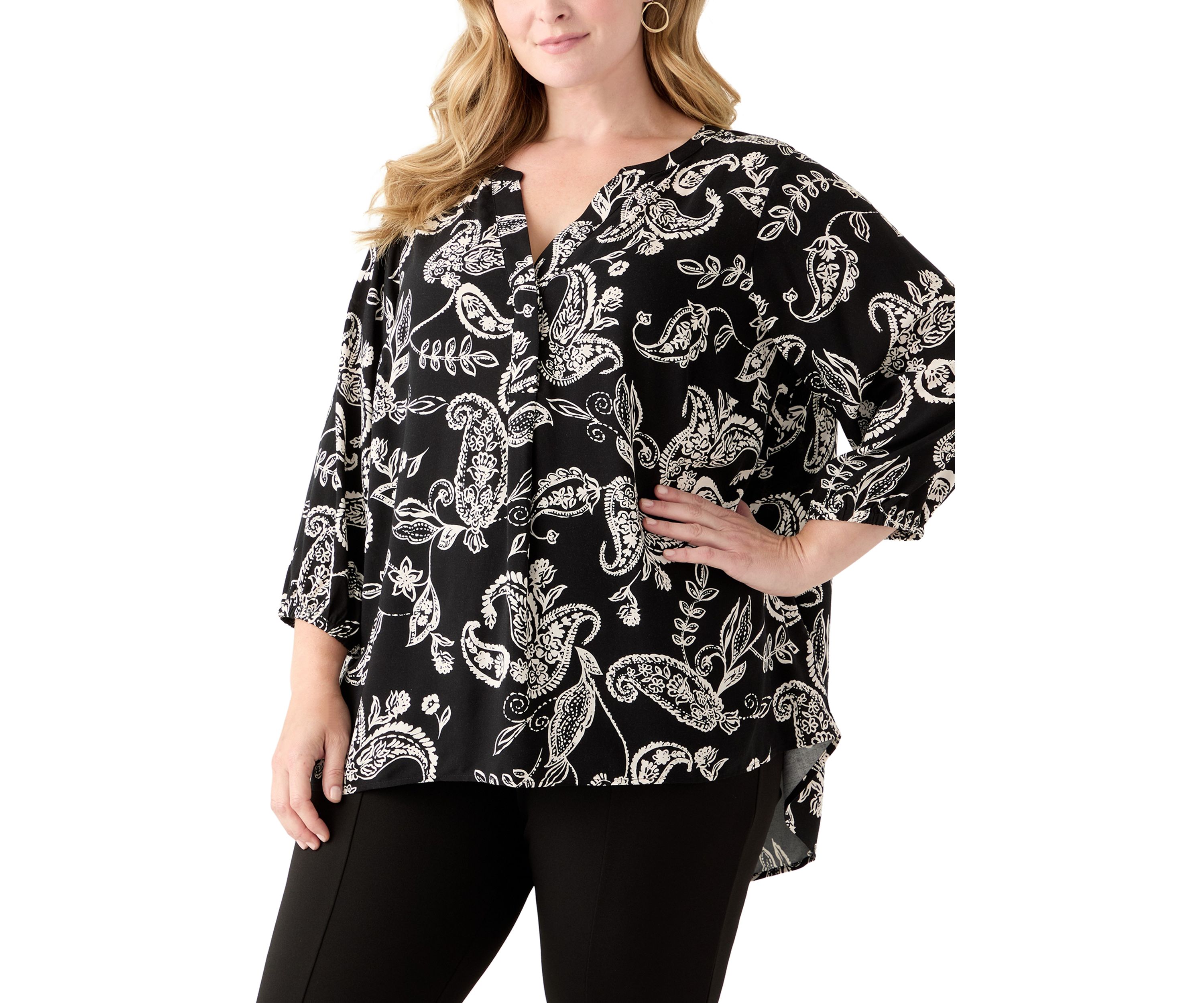 Plus Size Three-Quarter Sleeve Popover Top