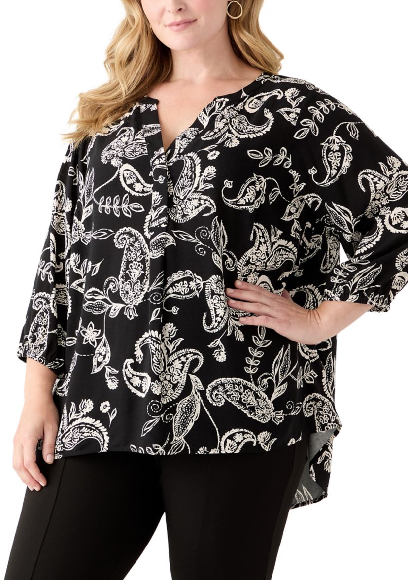 Plus Size Three-Quarter Sleeve Popover Top