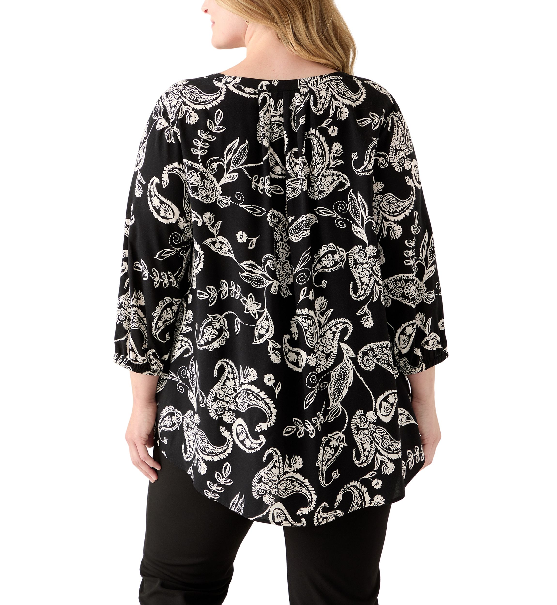 Plus Size Three-Quarter Sleeve Popover Top