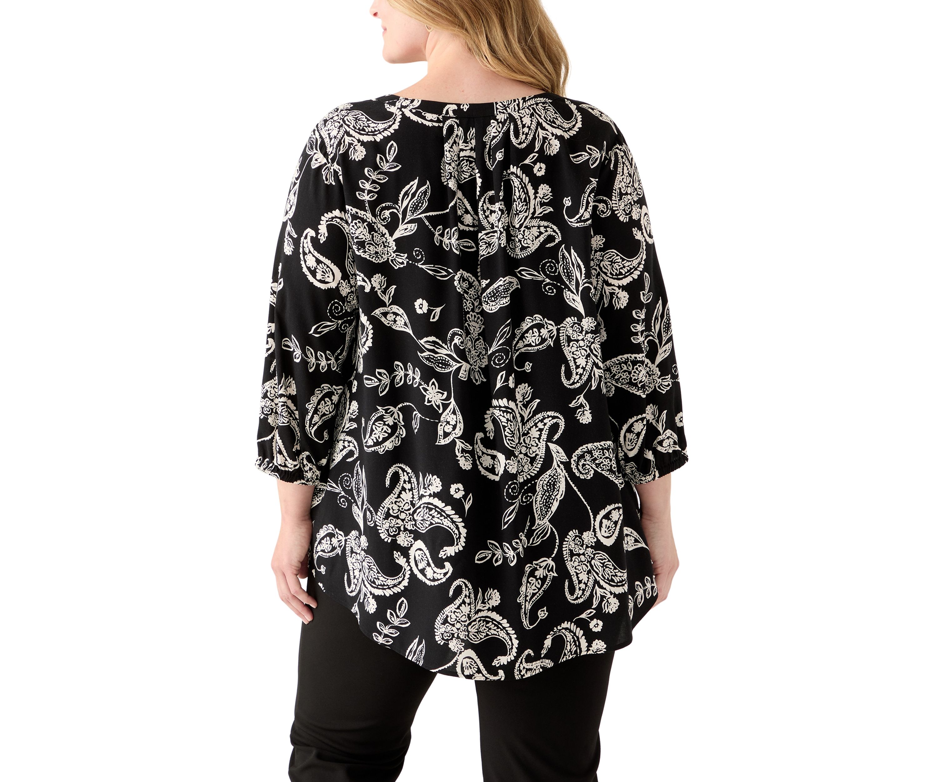 Plus Size Three-Quarter Sleeve Popover Top