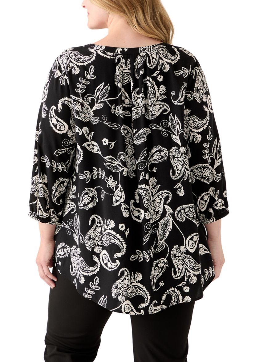 Plus Size Three-Quarter Sleeve Popover Top