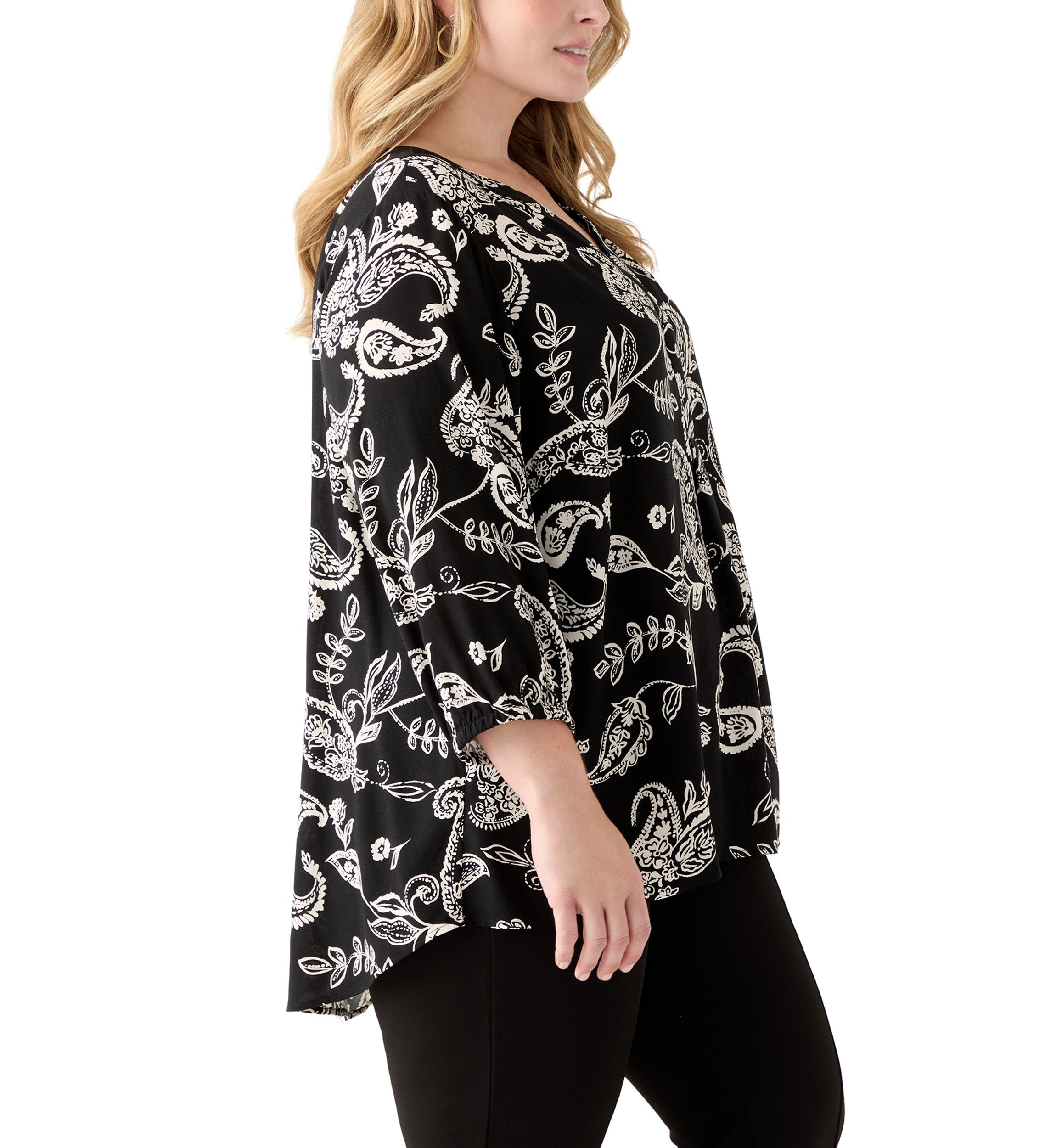 Plus Size Three-Quarter Sleeve Popover Top