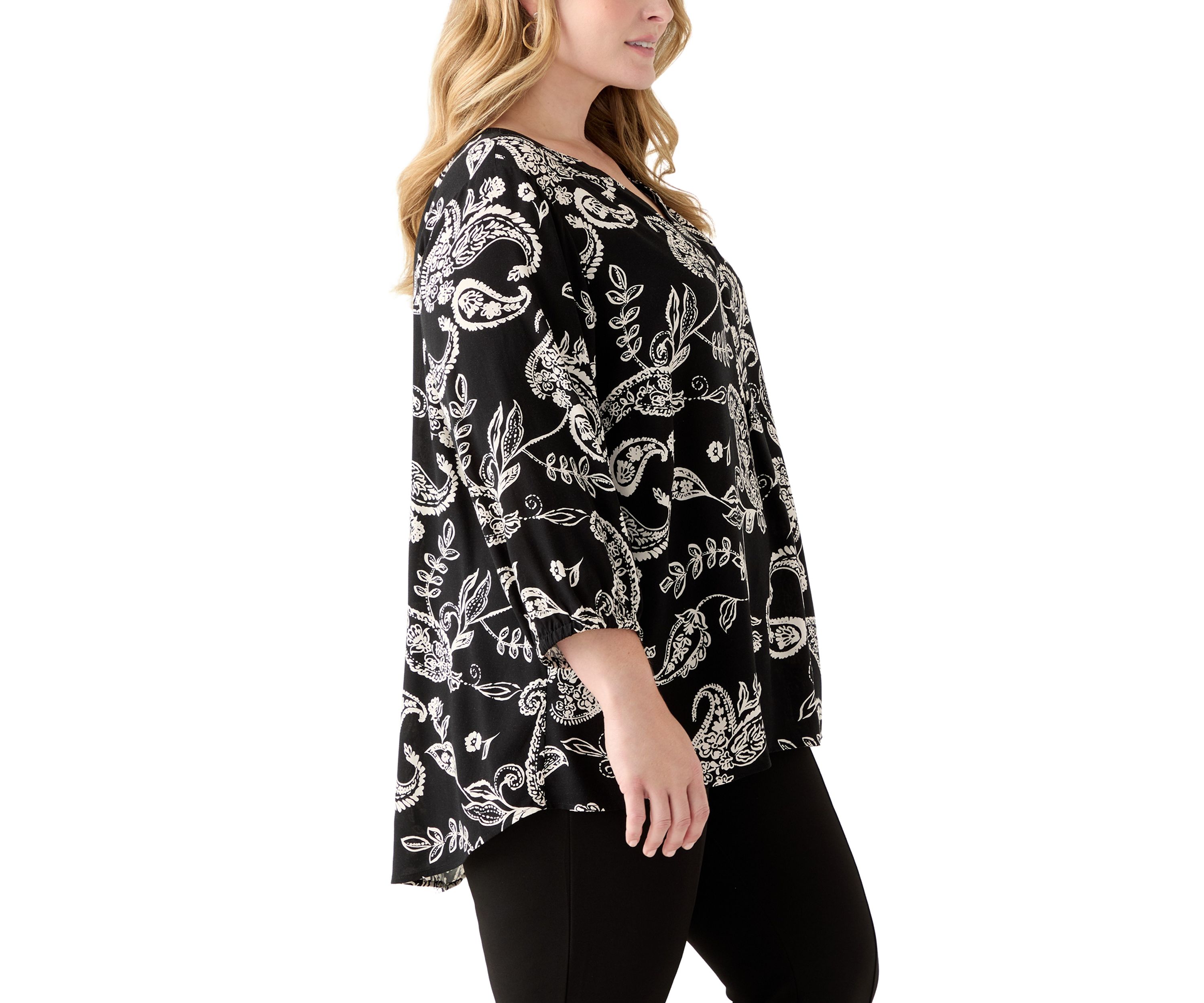 Plus Size Three-Quarter Sleeve Popover Top
