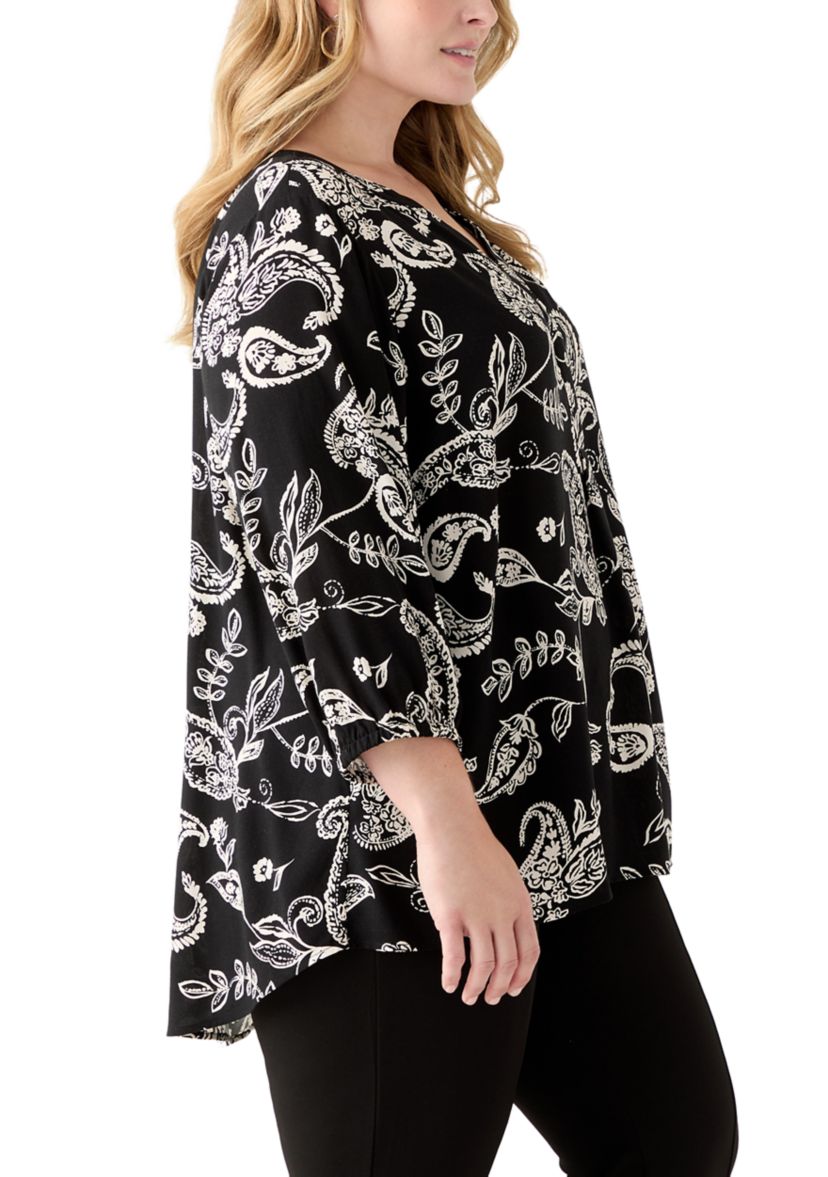 Plus Size Three-Quarter Sleeve Popover Top