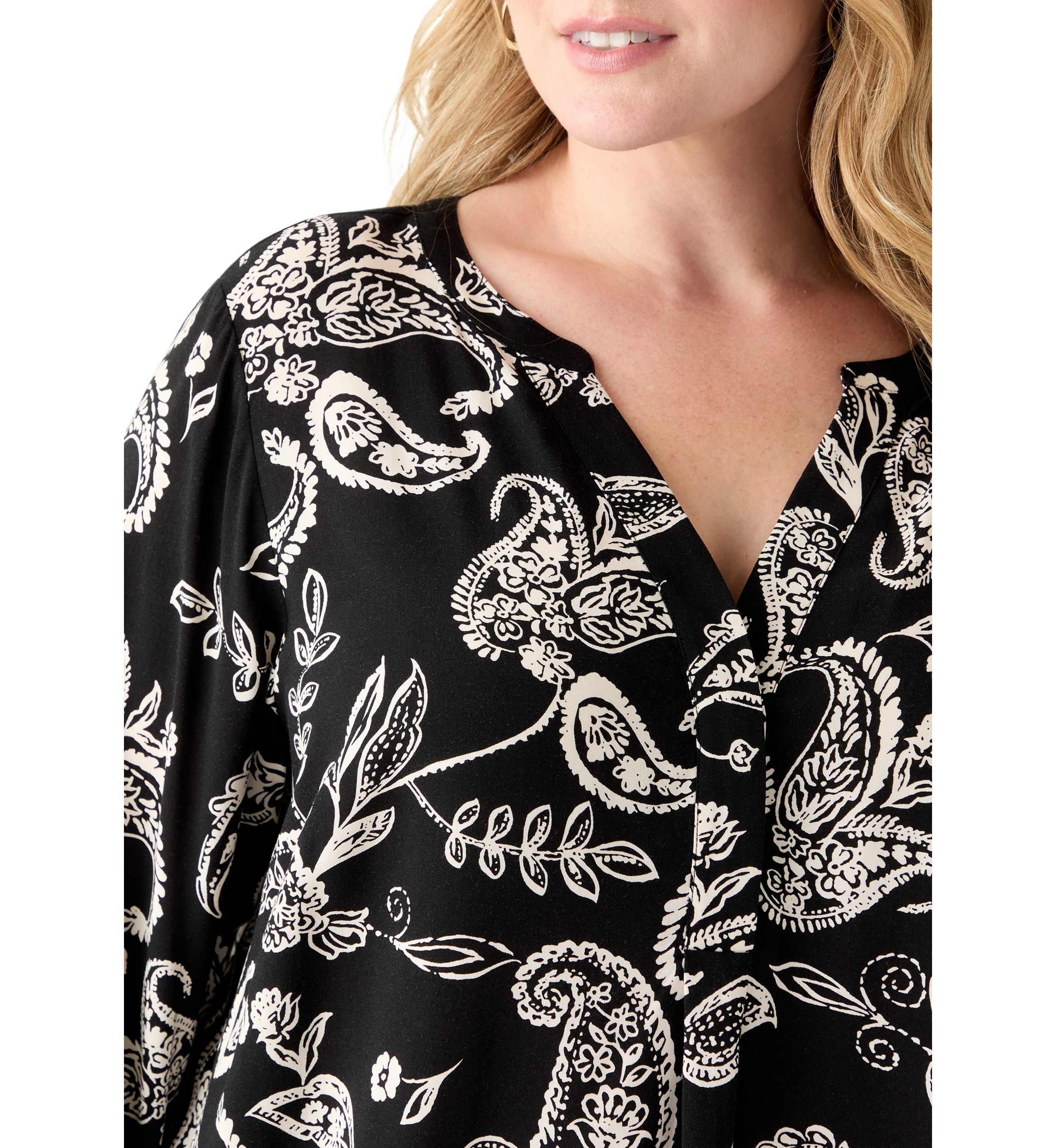 Plus Size Three-Quarter Sleeve Popover Top