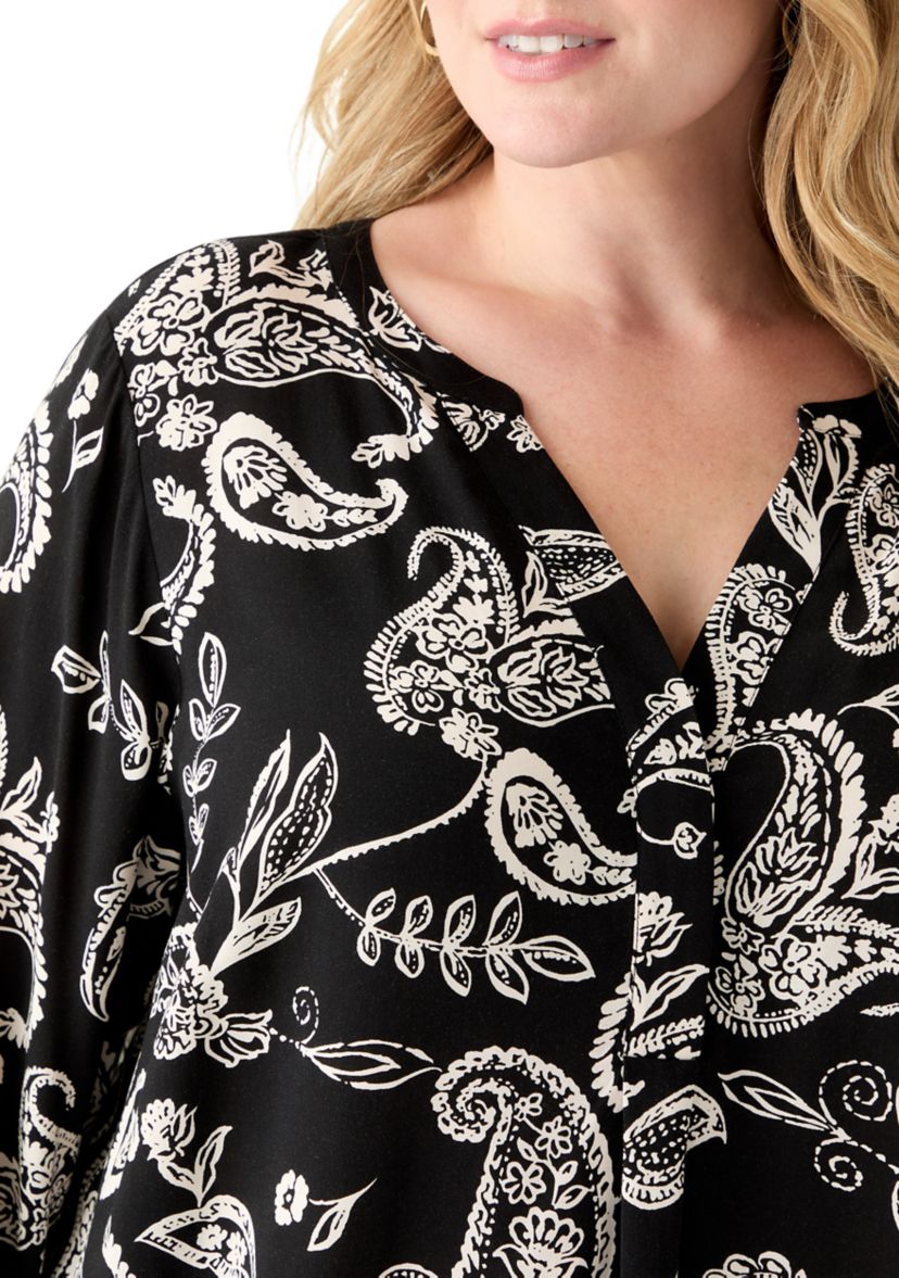 Plus Size Three-Quarter Sleeve Popover Top
