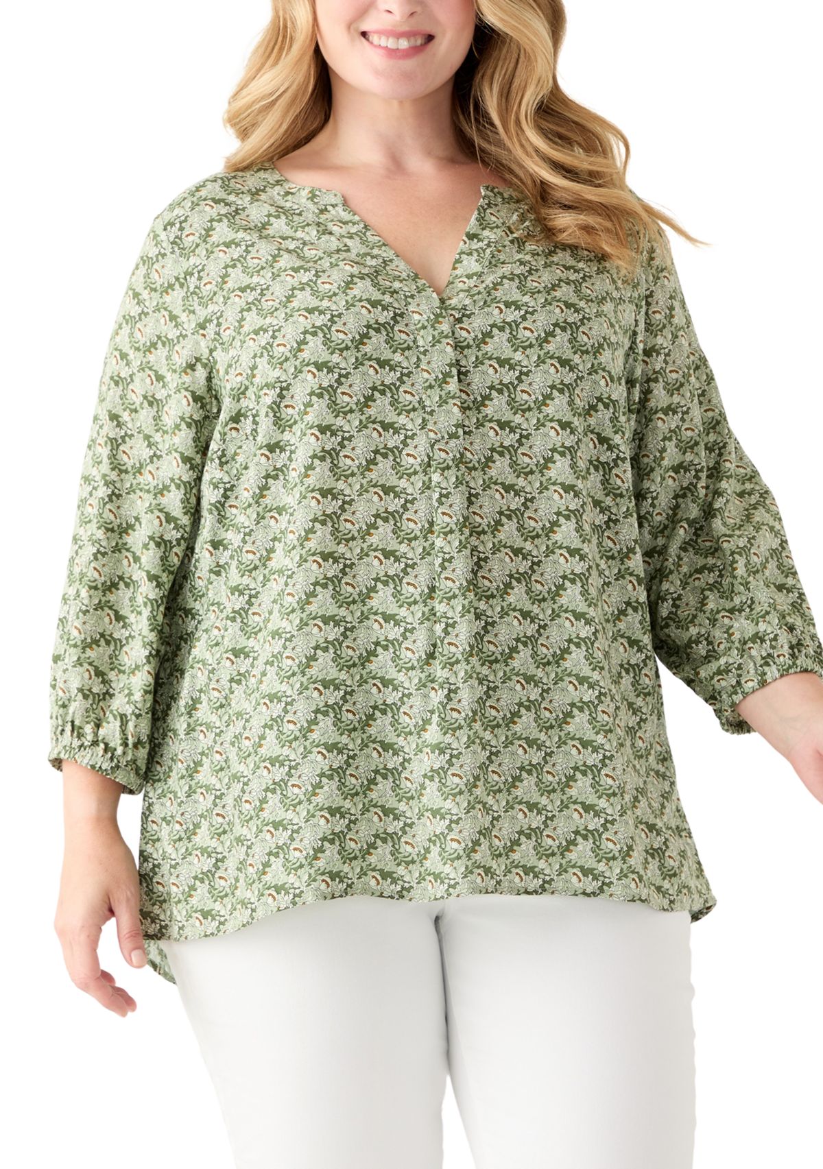 Plus Size Three-Quarter Sleeve Popover Top