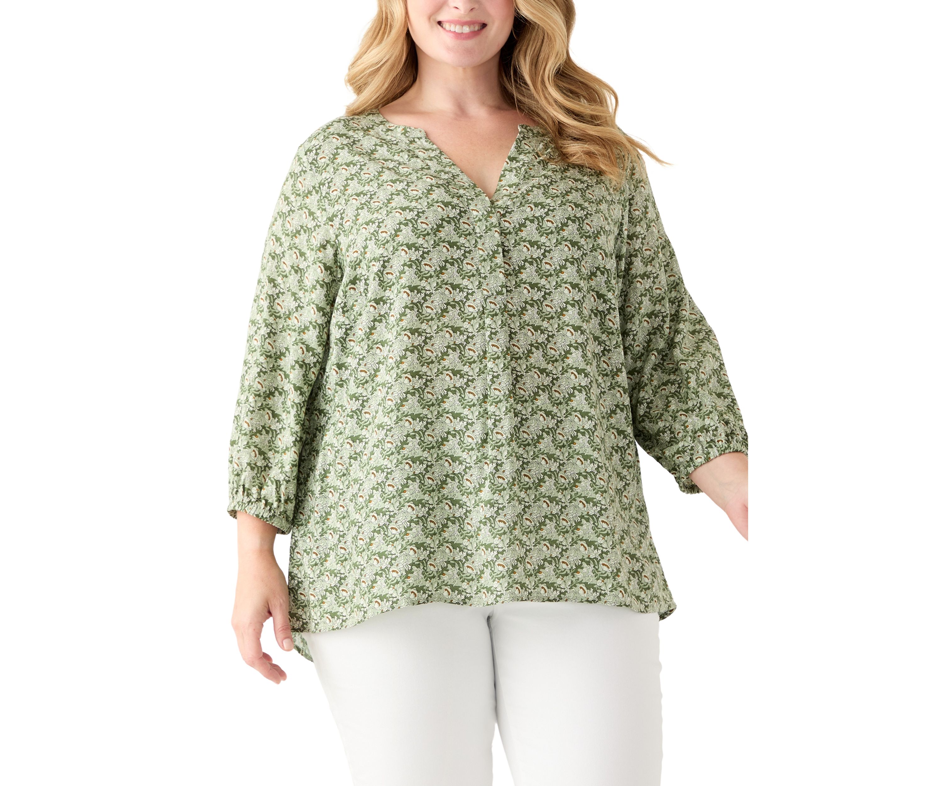 Plus Size Three-Quarter Sleeve Popover Top