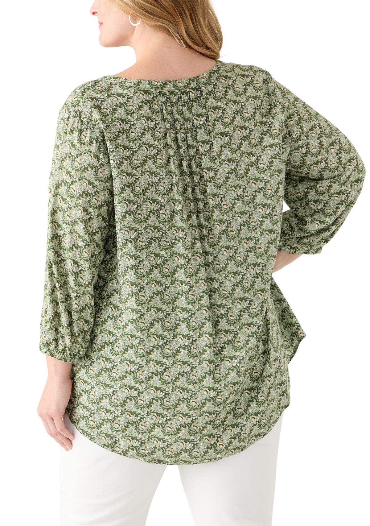 Plus Size Three-Quarter Sleeve Popover Top
