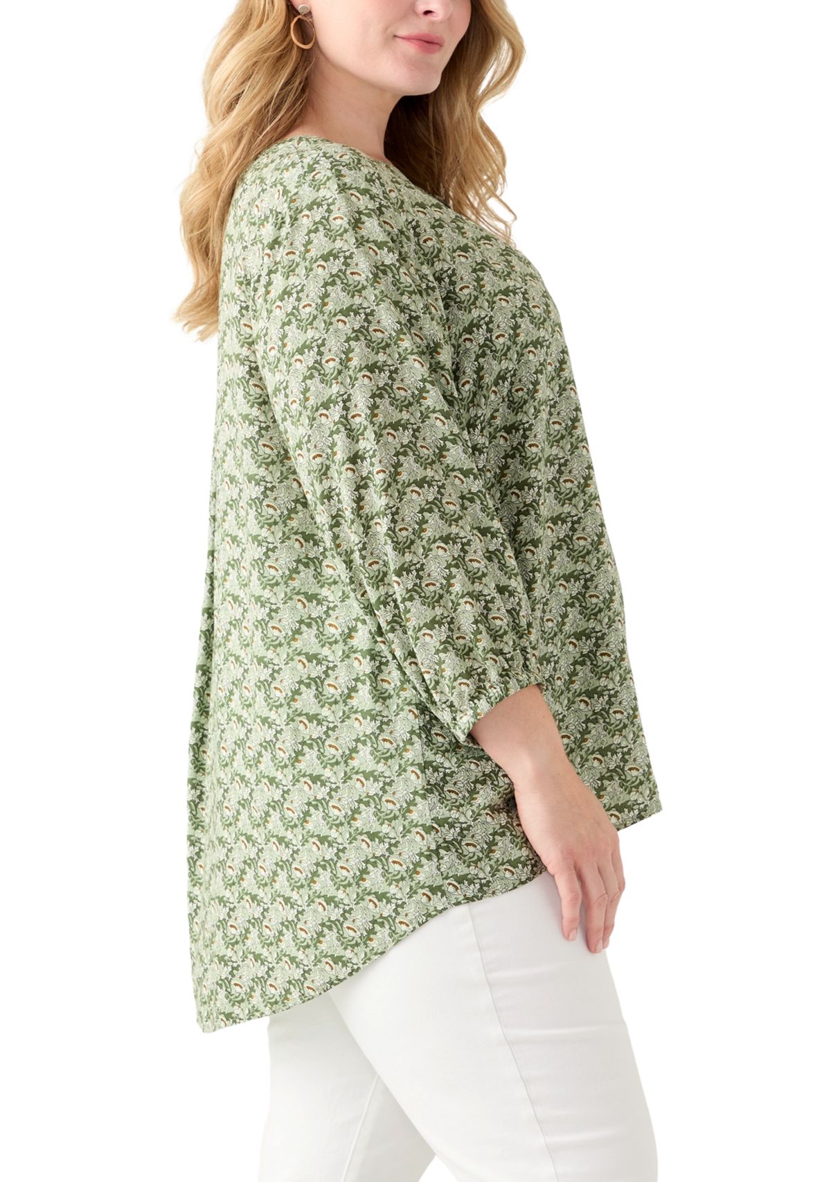 Plus Size Three-Quarter Sleeve Popover Top