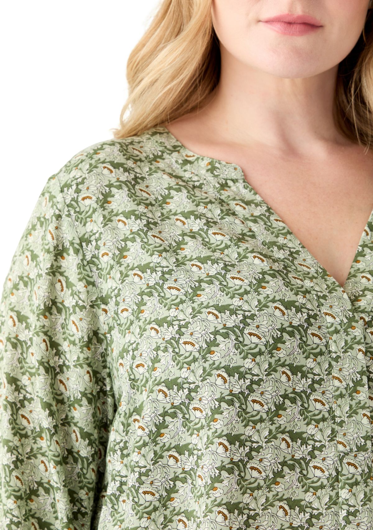 Plus Size Three-Quarter Sleeve Popover Top