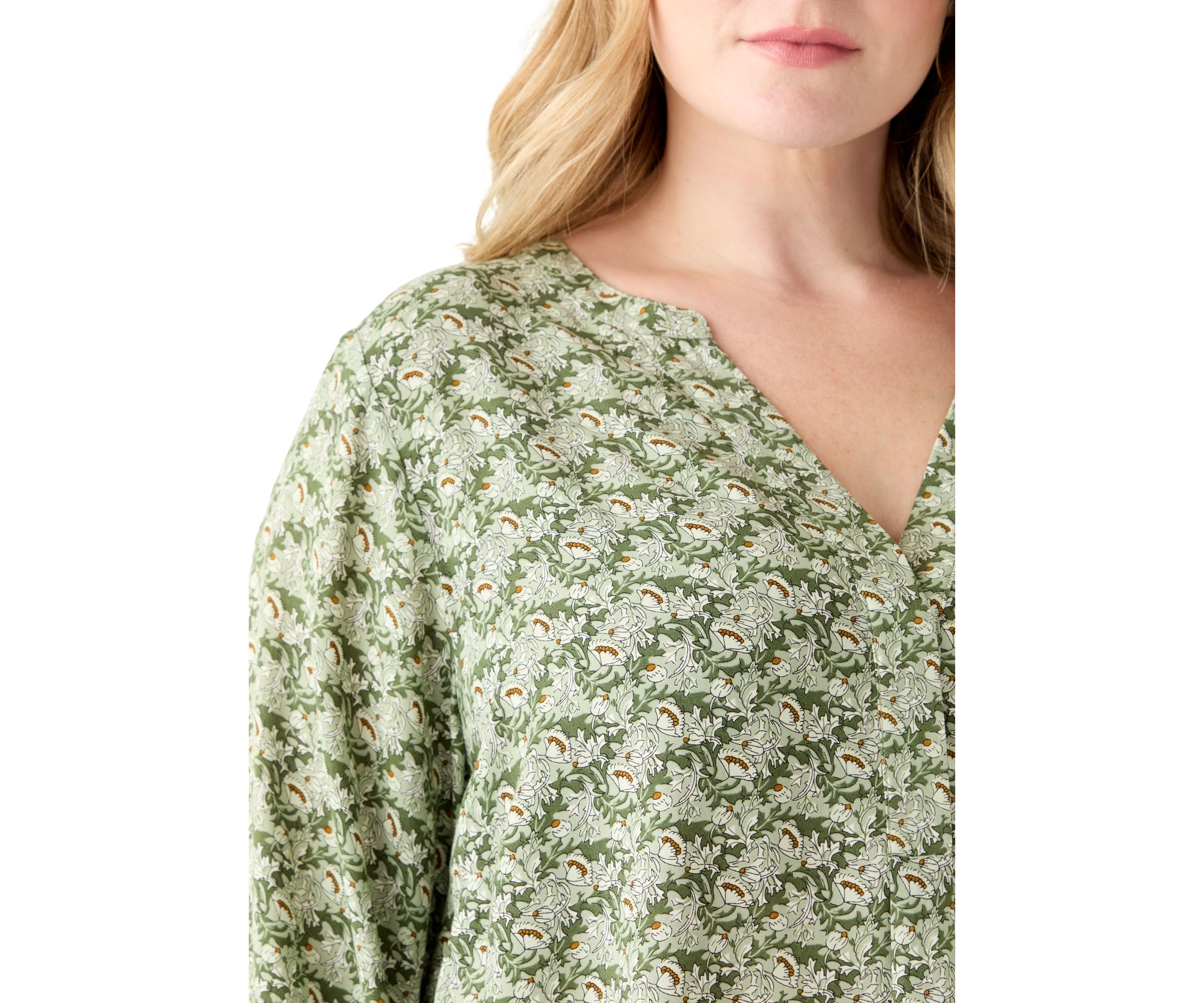 Plus Size Three-Quarter Sleeve Popover Top