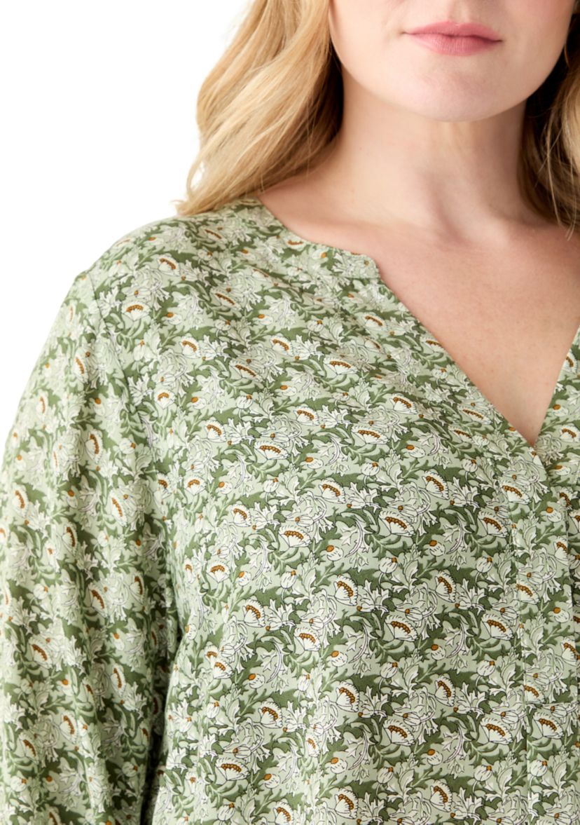 Plus Size Three-Quarter Sleeve Popover Top