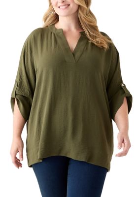 PHILOSOPHY BY REPUBLIC Women's Plus Size Three-Quarter Sleeve Solid Woven Top