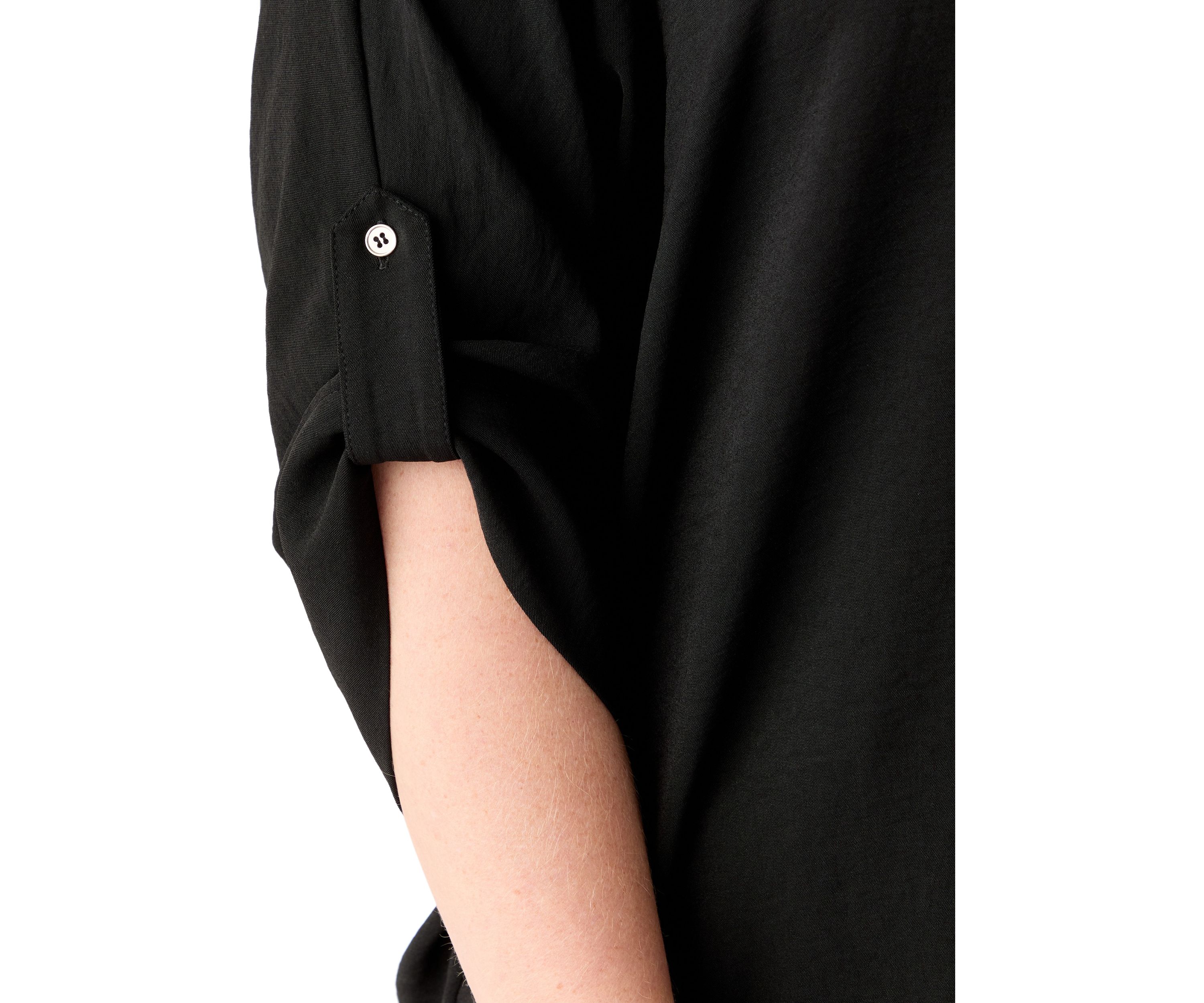 Plus Size Three-Quarter Sleeve Solid Woven Top