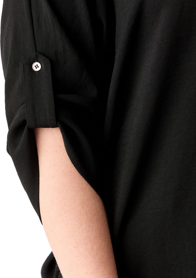 Plus Size Three-Quarter Sleeve Solid Woven Top