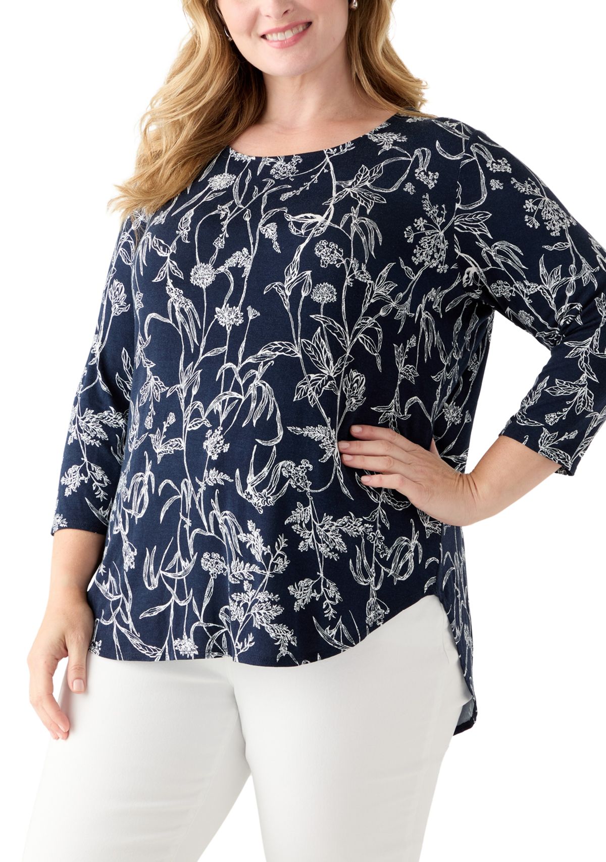 Plus Size Three-Quarter Sleeve Pleatback Tee