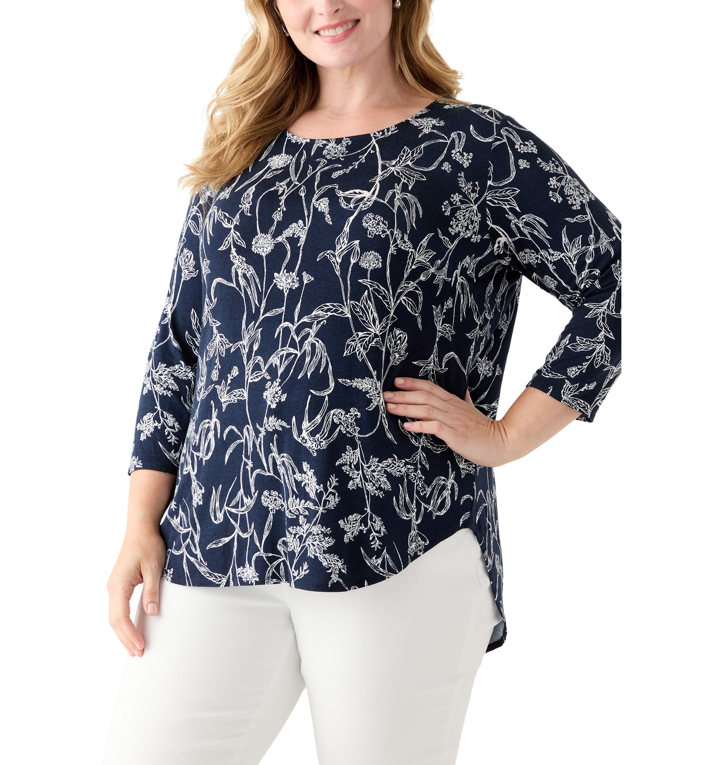 Plus Size Three-Quarter Sleeve Pleatback Tee