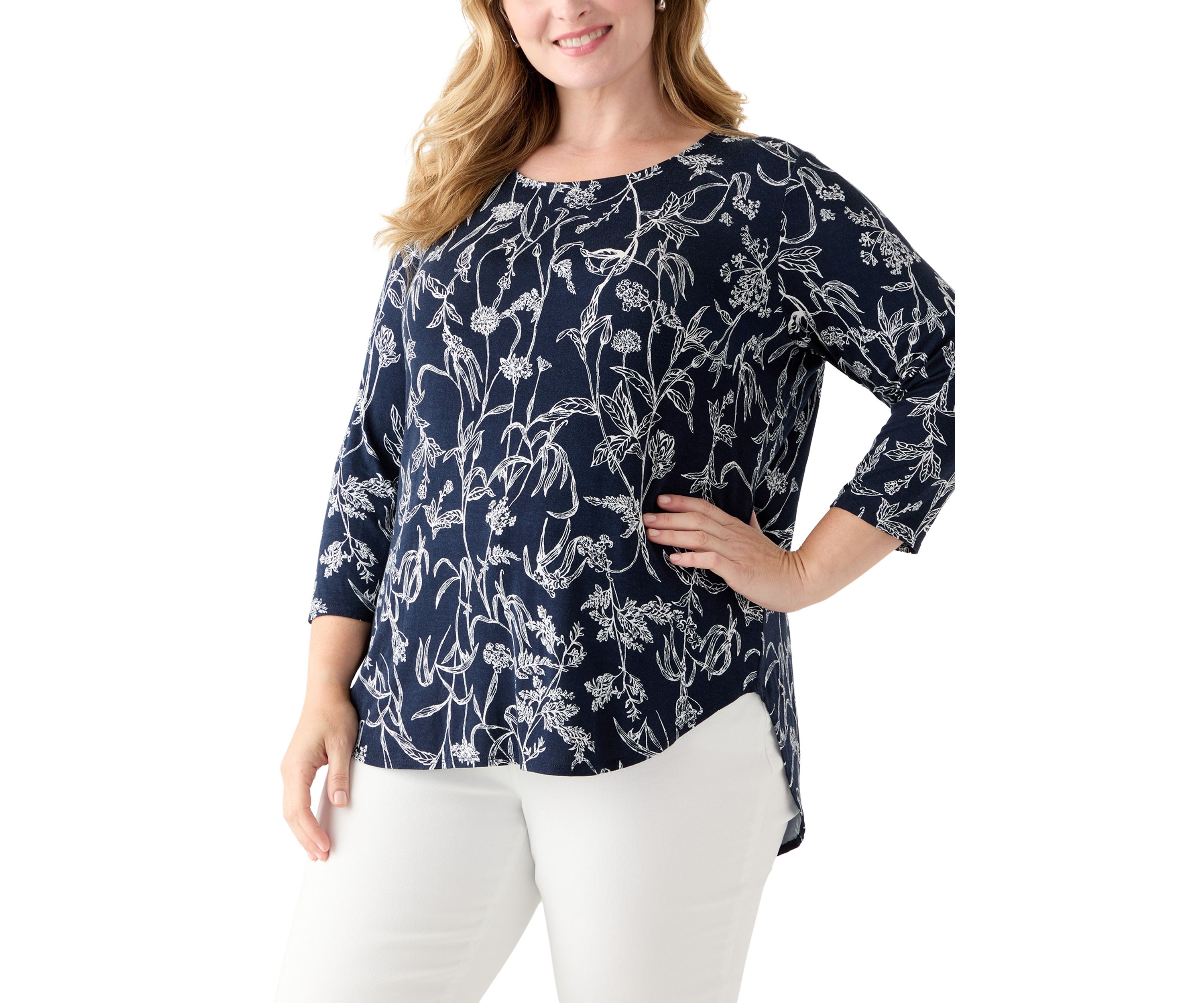 Plus Size Three-Quarter Sleeve Pleatback Tee