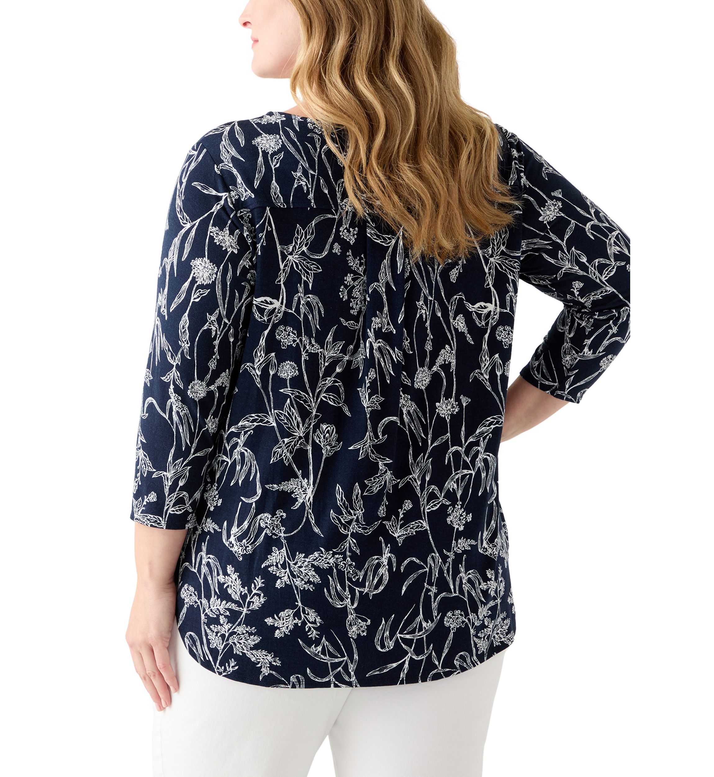 Plus Size Three-Quarter Sleeve Pleatback Tee
