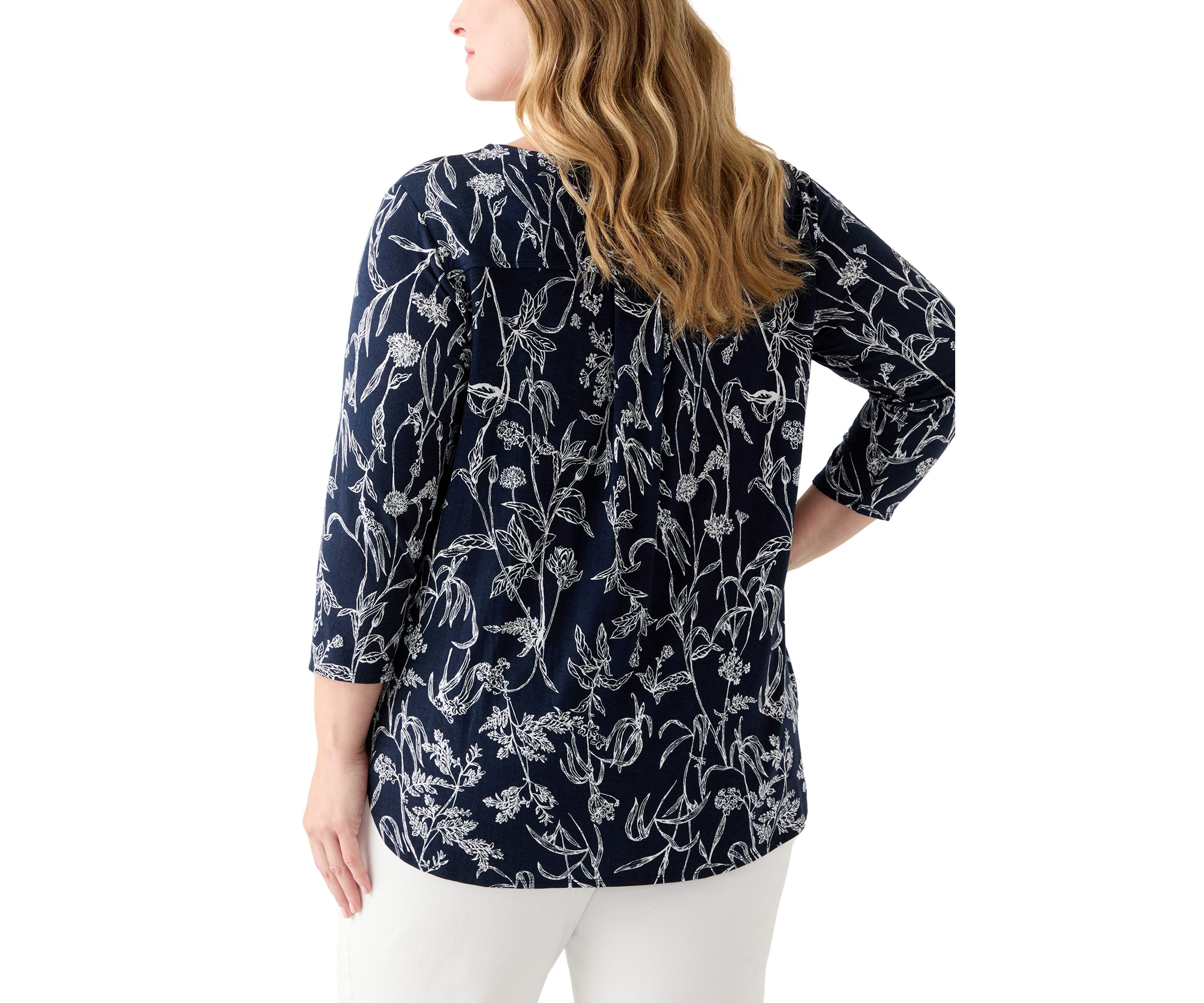 Plus Size Three-Quarter Sleeve Pleatback Tee