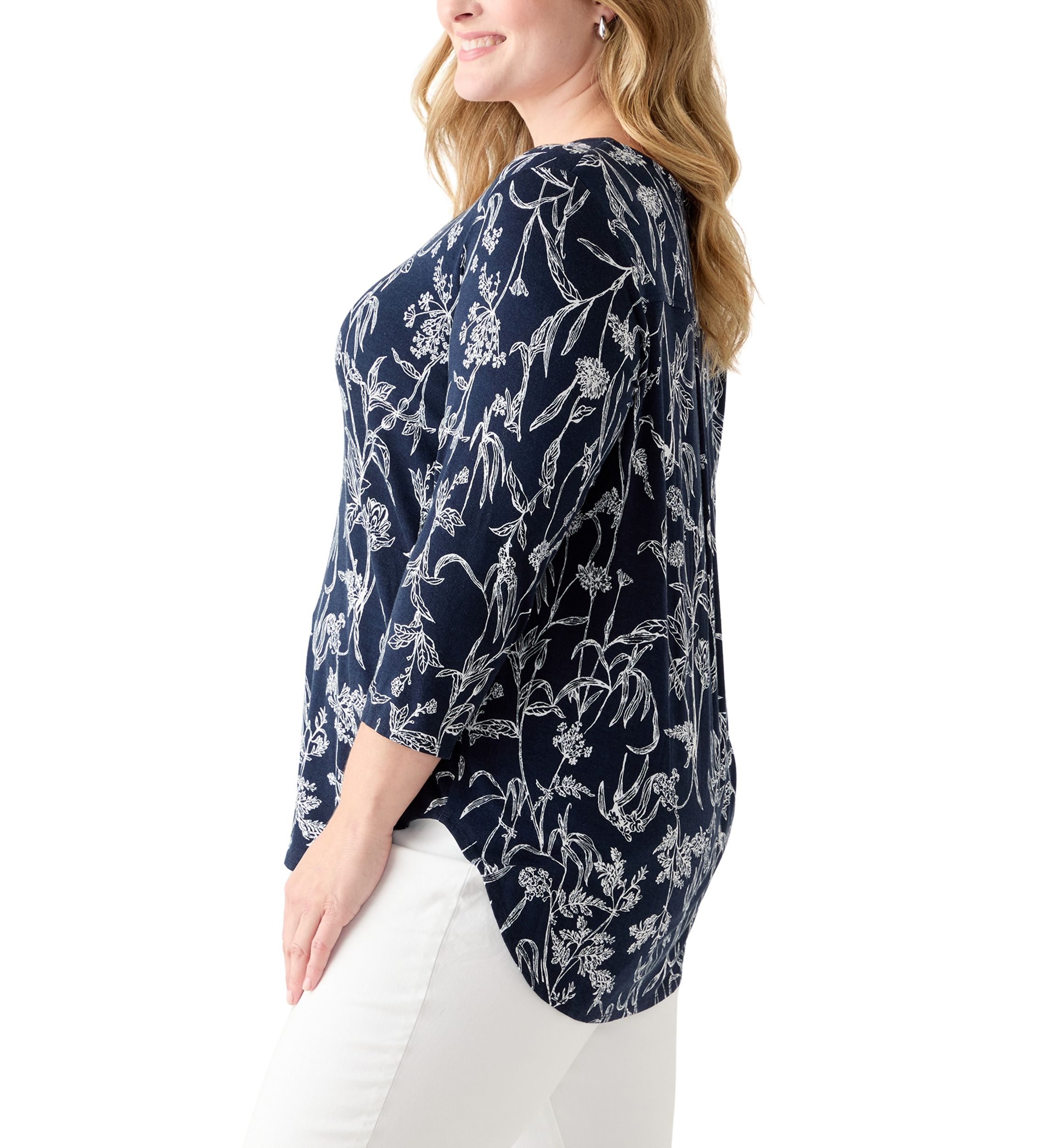 Plus Size Three-Quarter Sleeve Pleatback Tee