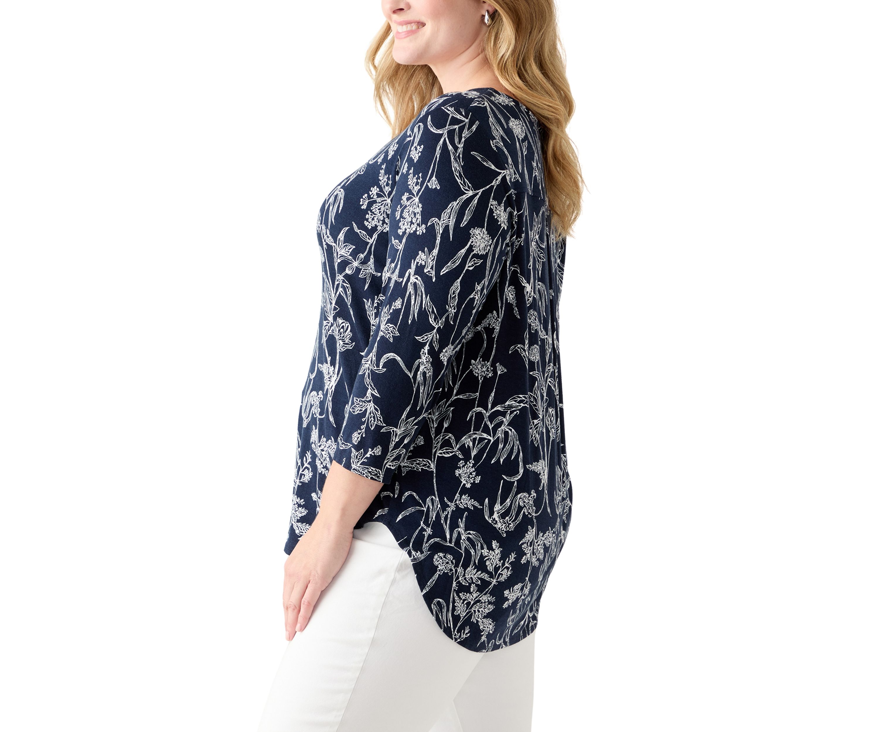 Plus Size Three-Quarter Sleeve Pleatback Tee