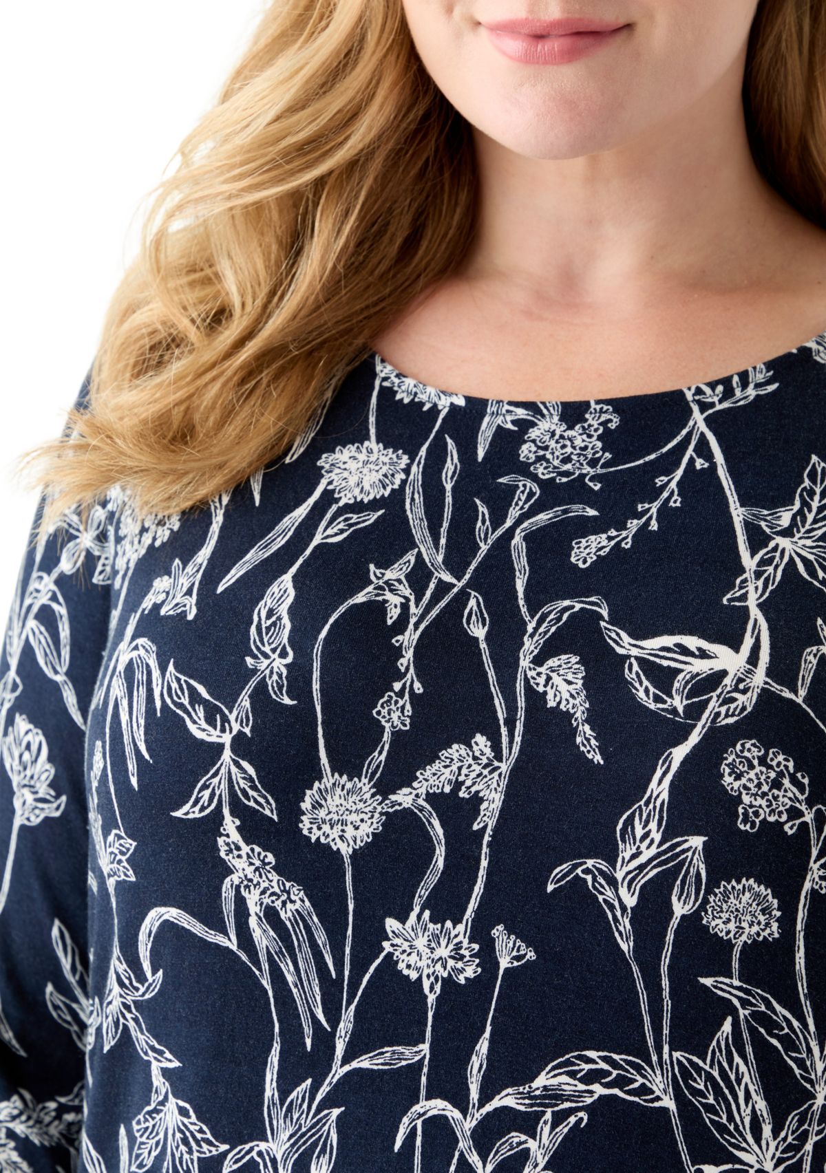 Plus Size Three-Quarter Sleeve Pleatback Tee