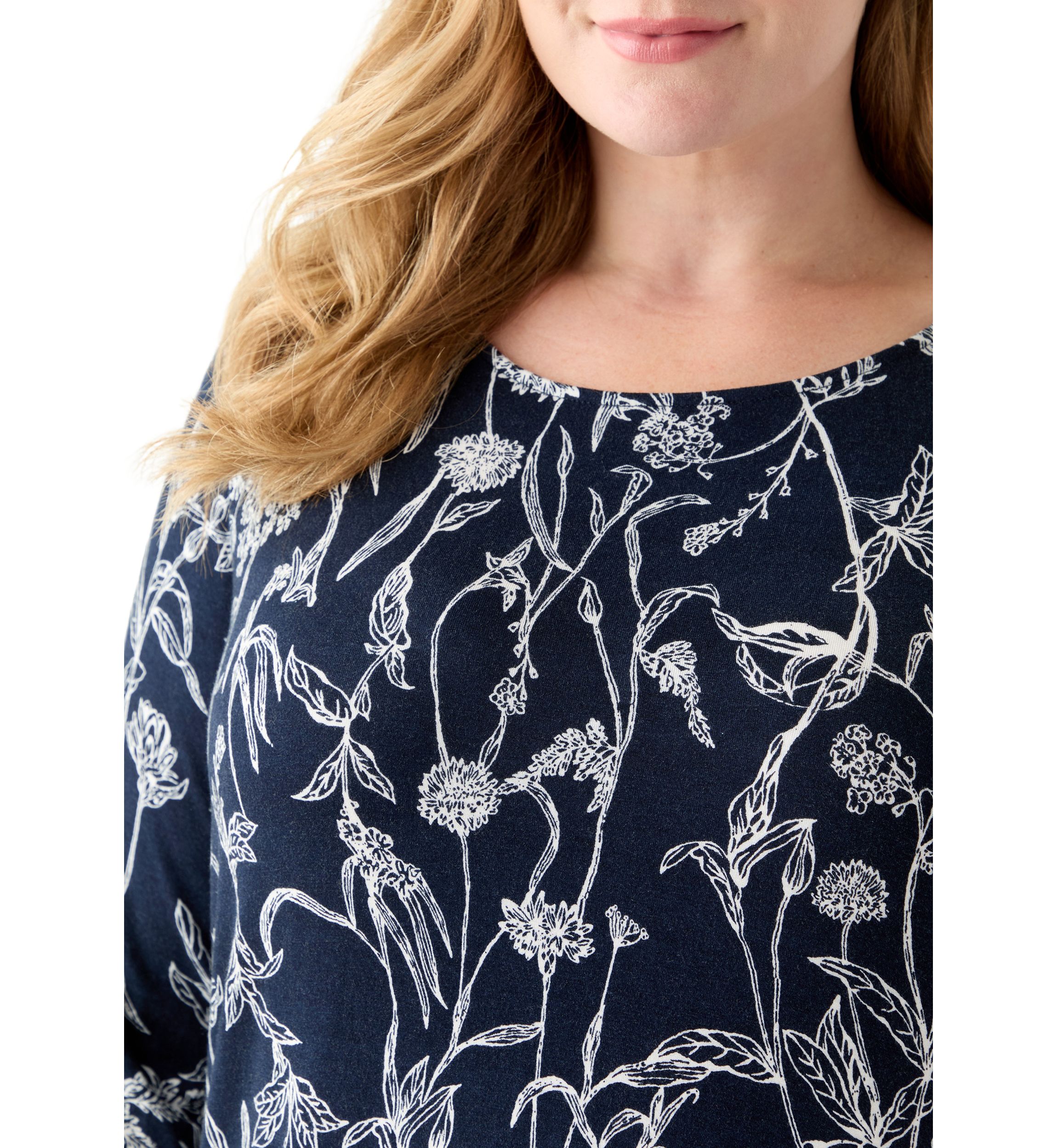 Plus Size Three-Quarter Sleeve Pleatback Tee