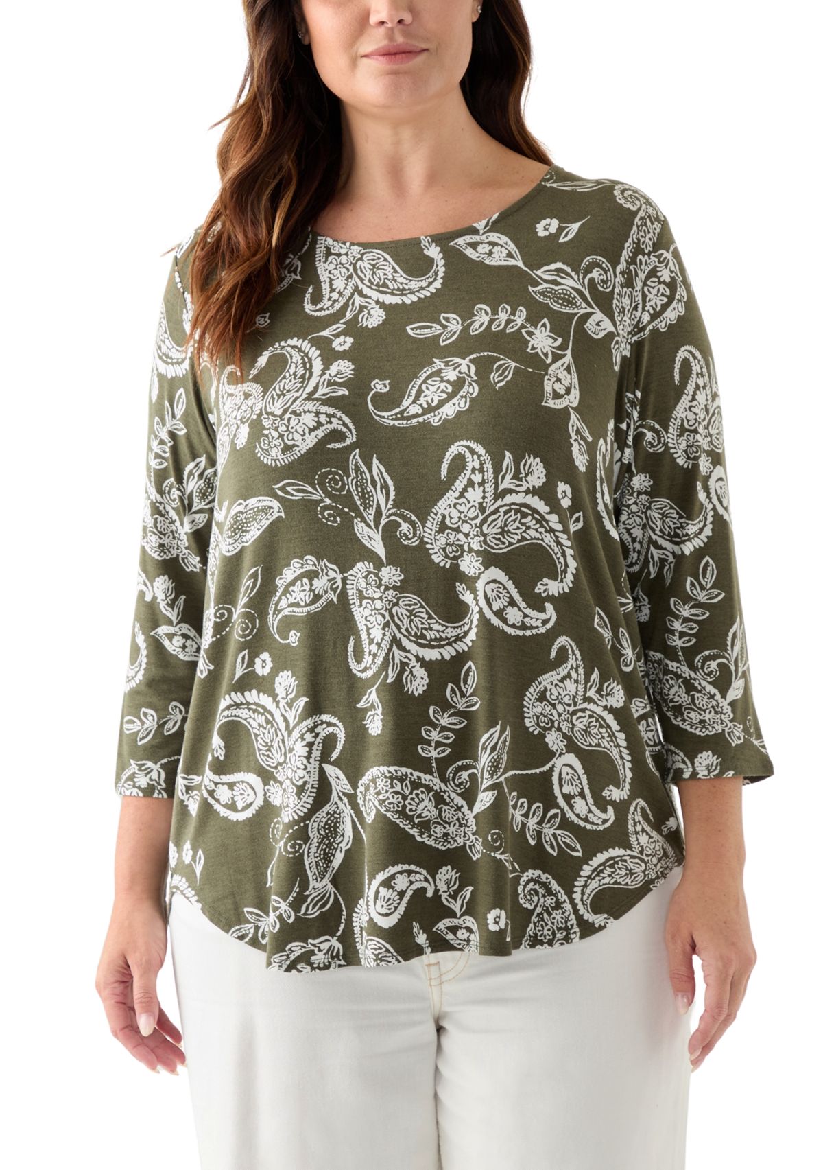 Plus Size 3/4 Sleeve Pleat Back T-Shirt