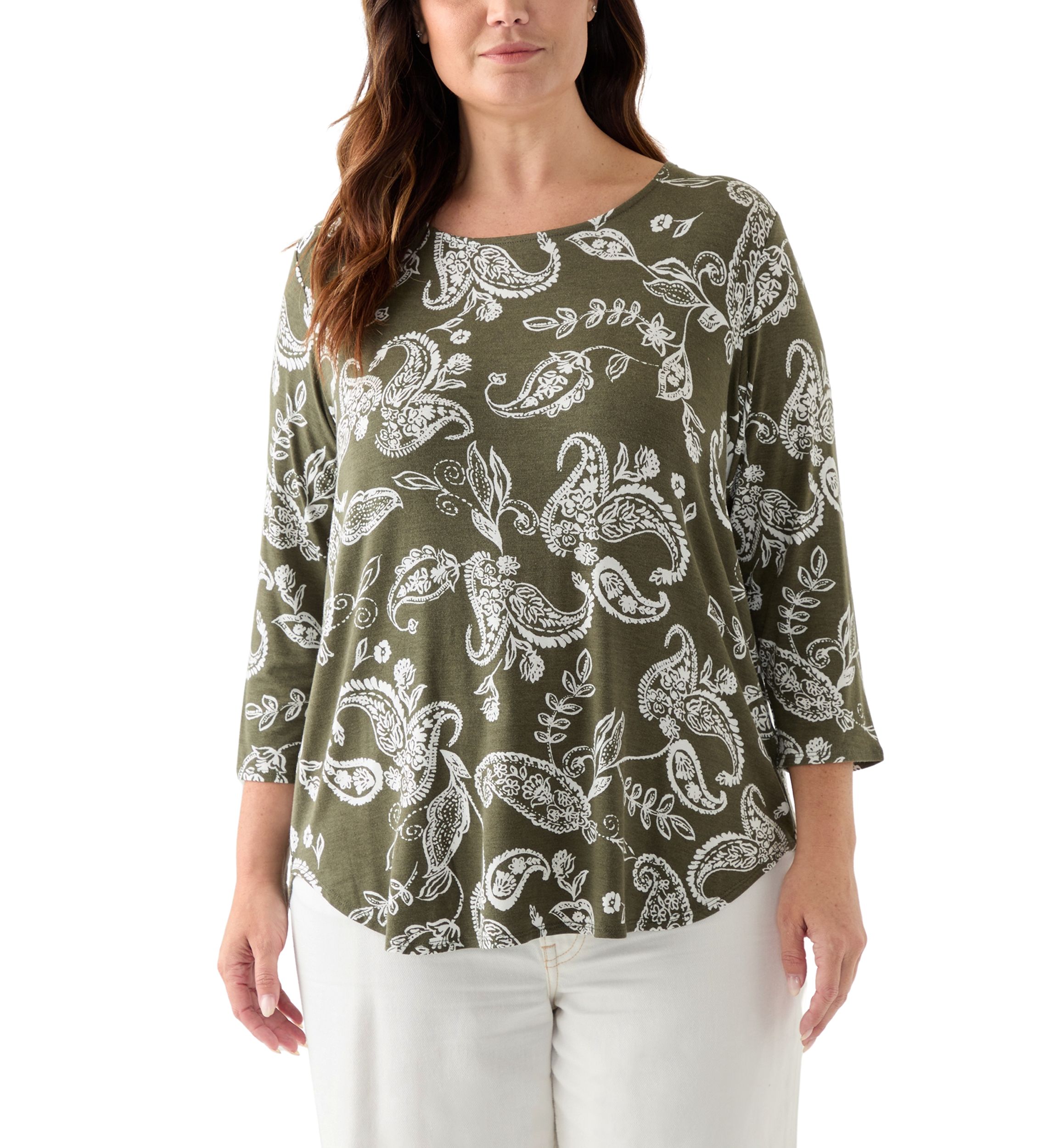 Plus Size 3/4 Sleeve Pleat Back T-Shirt