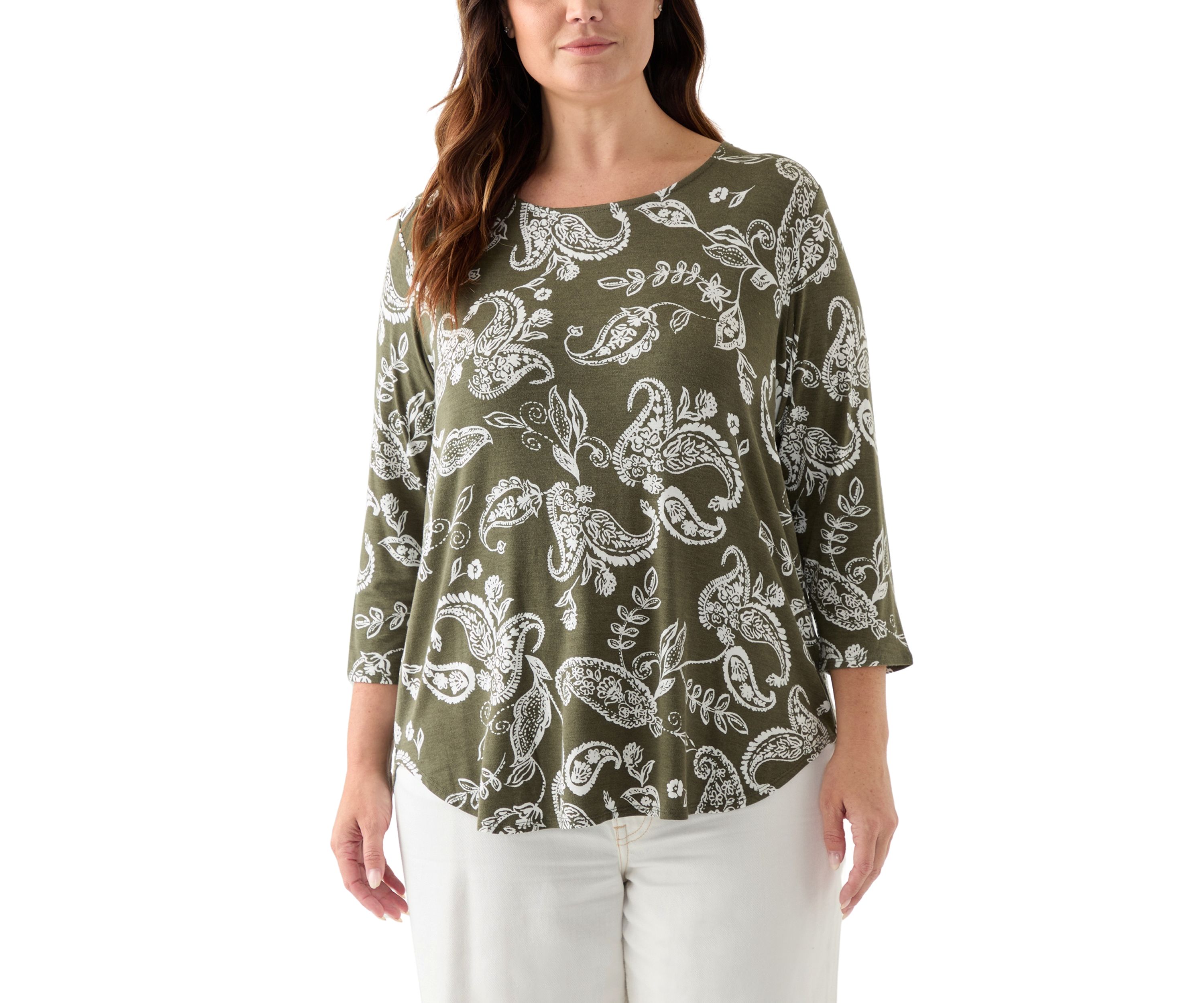 Plus Size 3/4 Sleeve Pleat Back T-Shirt