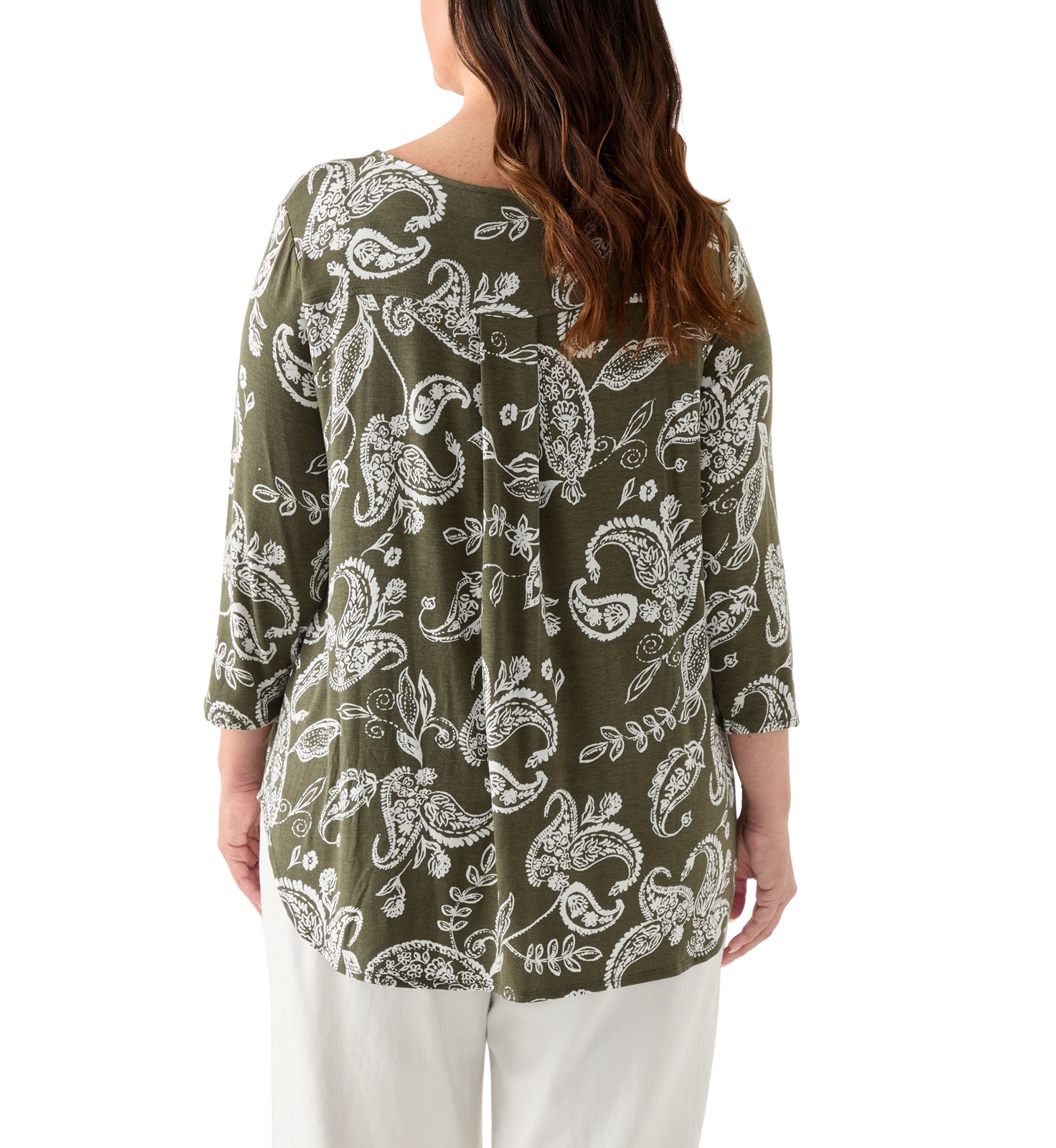 Plus Size 3/4 Sleeve Pleat Back T-Shirt