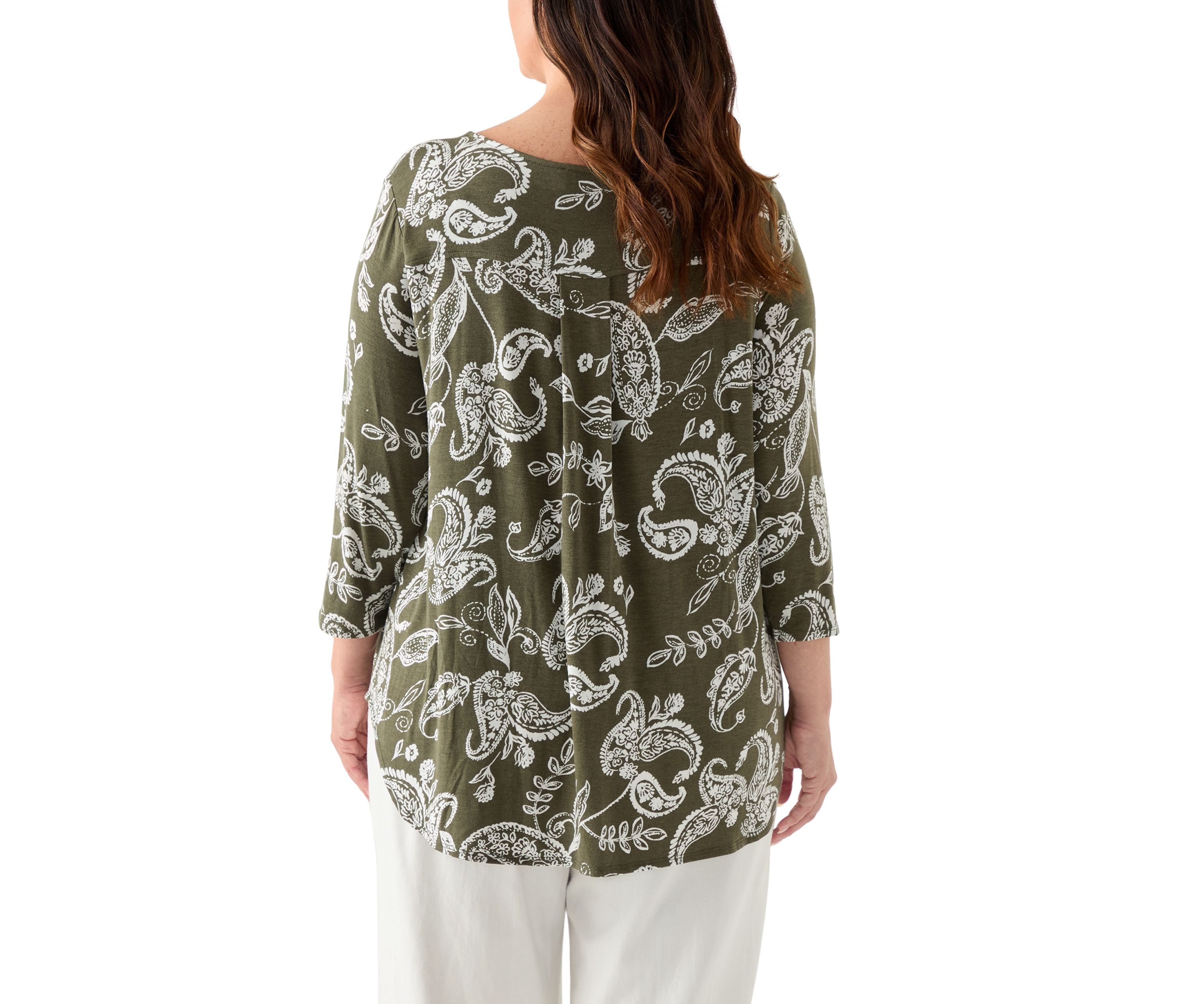 Plus Size 3/4 Sleeve Pleat Back T-Shirt