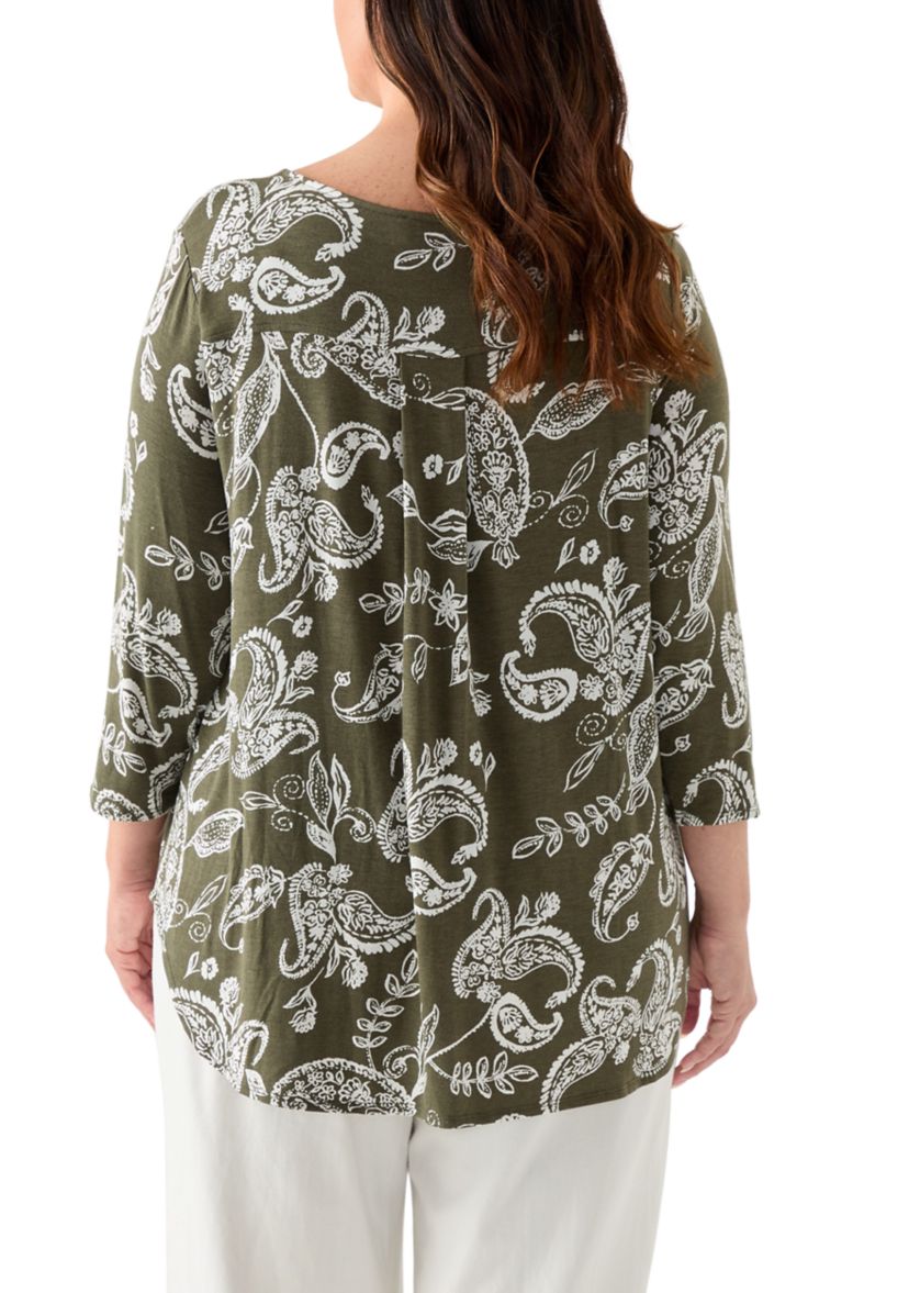 Plus Size 3/4 Sleeve Pleat Back T-Shirt
