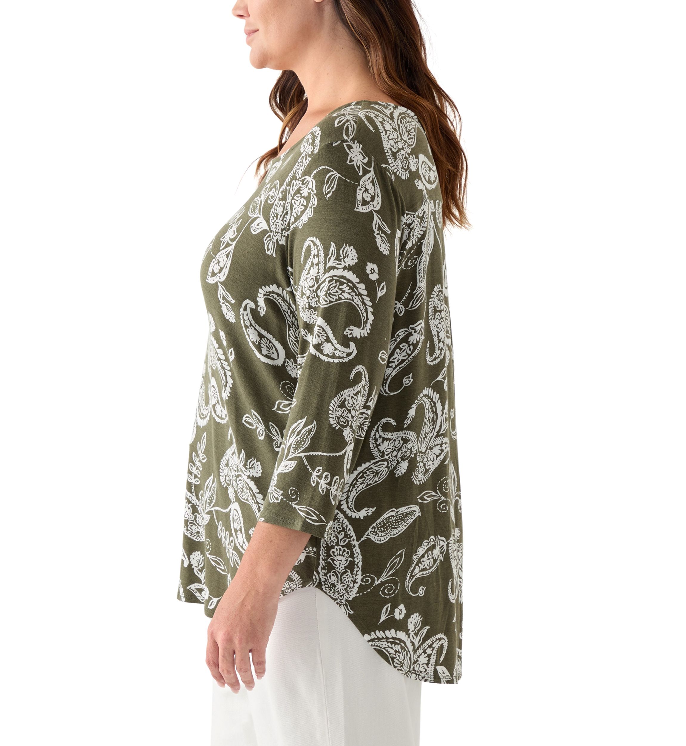 Plus Size 3/4 Sleeve Pleat Back T-Shirt