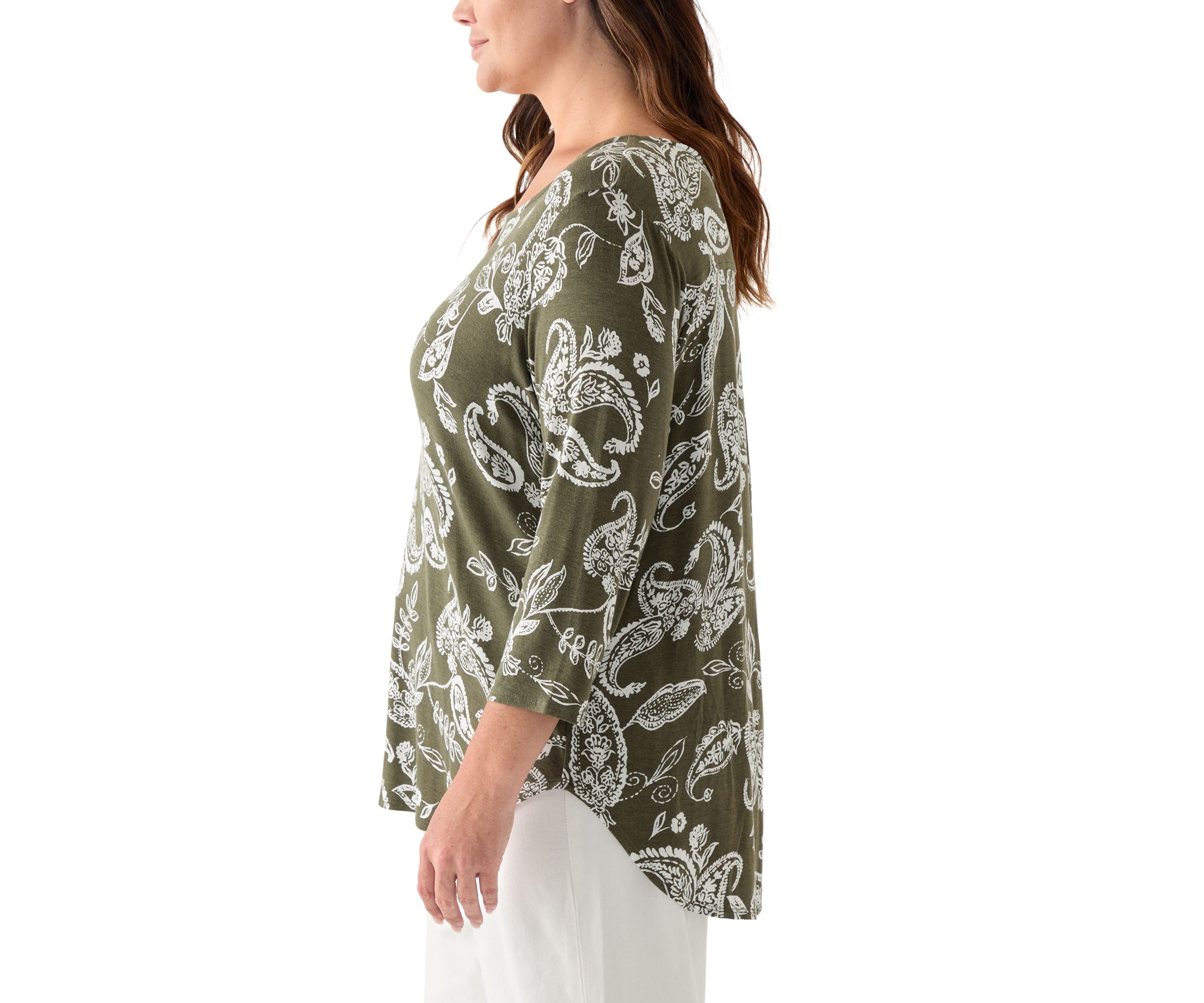 Plus Size 3/4 Sleeve Pleat Back T-Shirt