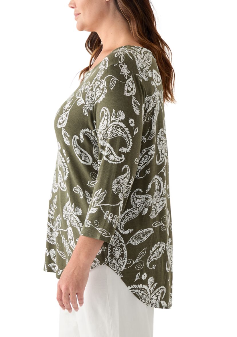 Plus Size 3/4 Sleeve Pleat Back T-Shirt