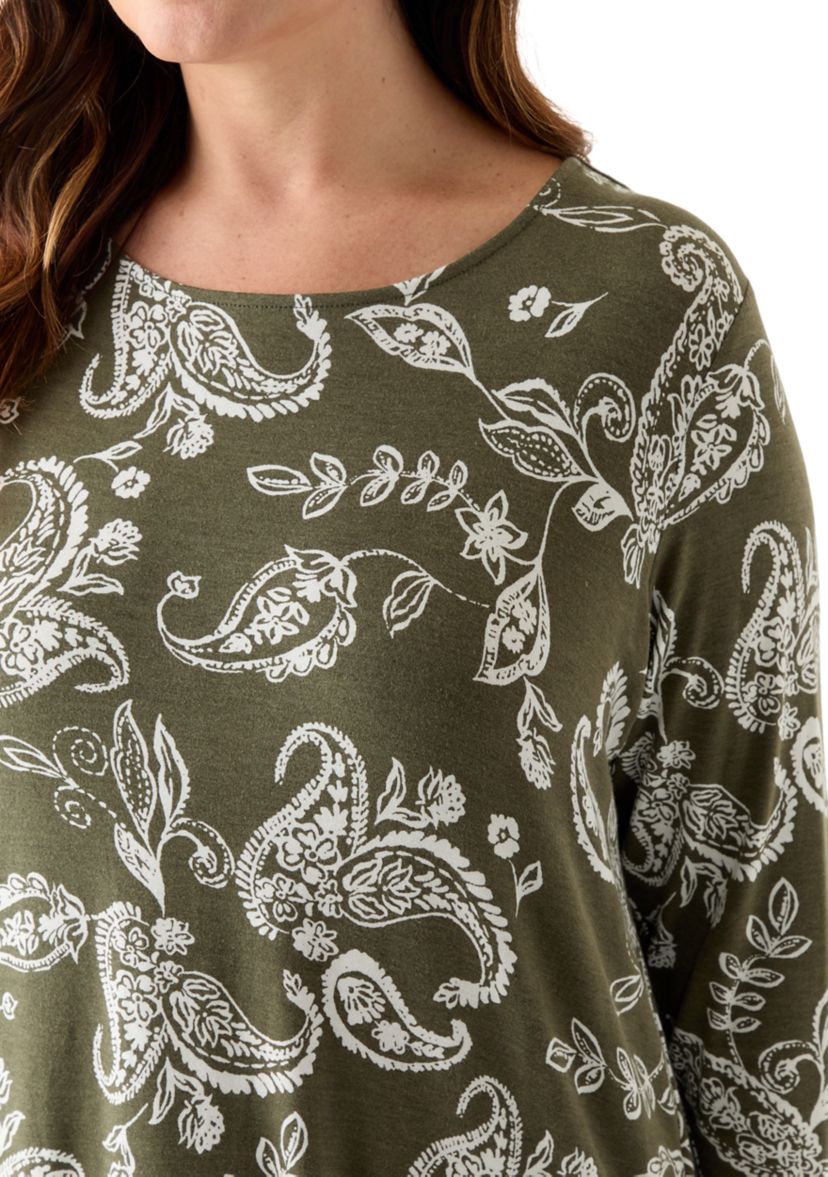 Plus Size 3/4 Sleeve Pleat Back T-Shirt
