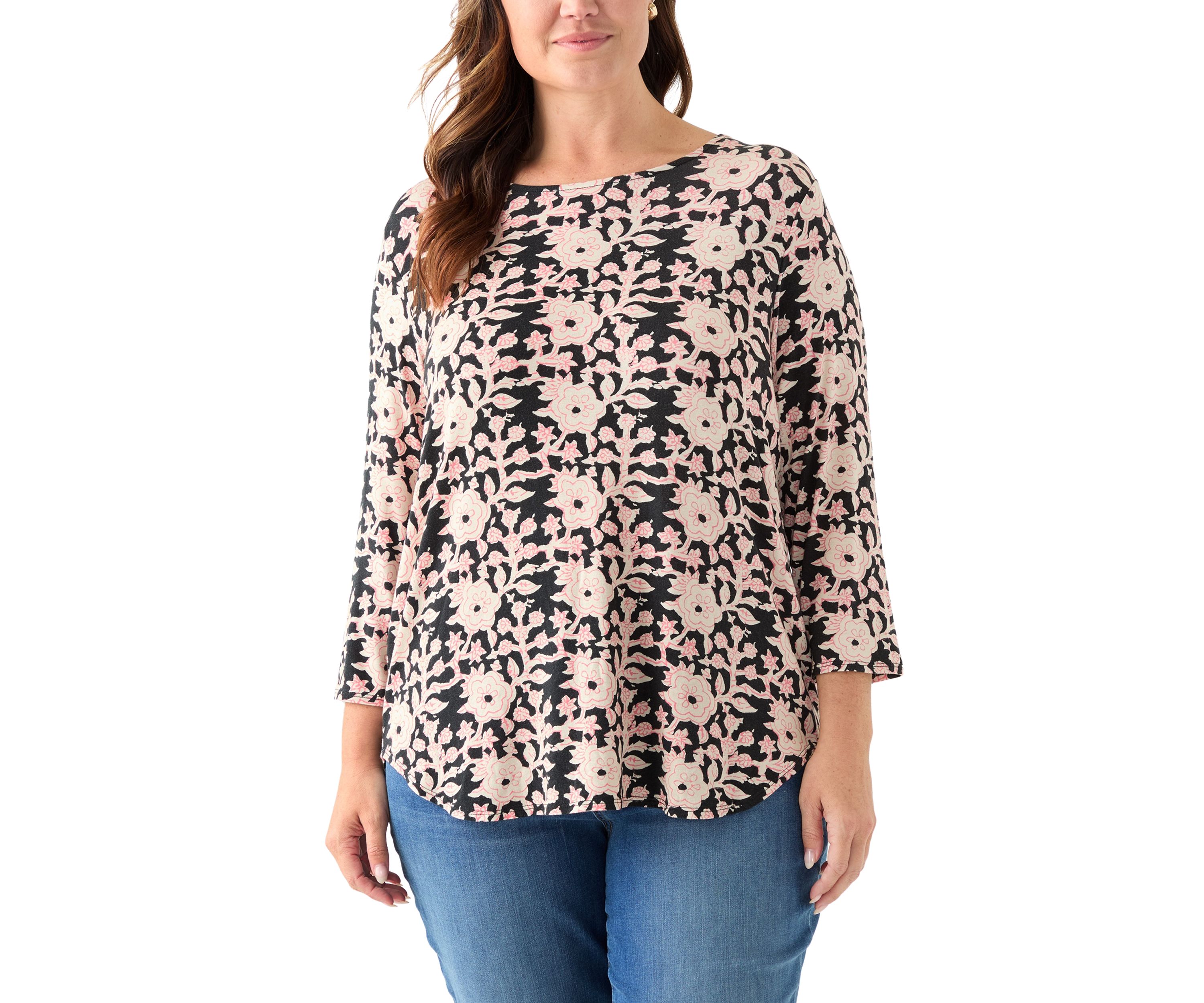  Plus Size 3/4 Sleeve Pleat Back T-Shirt 