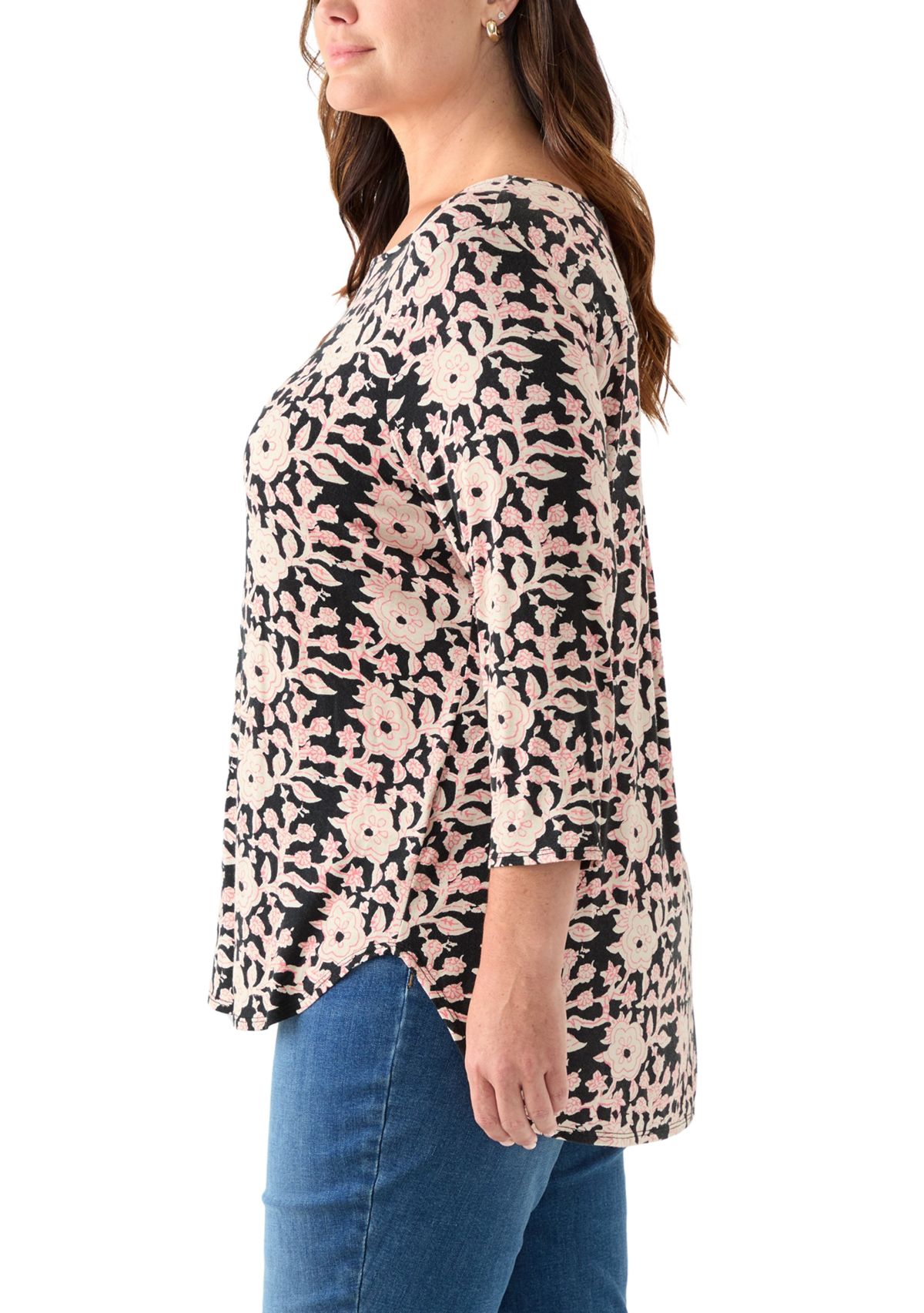  Plus Size 3/4 Sleeve Pleat Back T-Shirt 