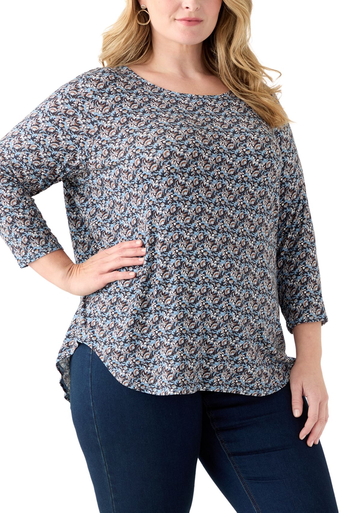 Plus Size Three-Quarter Sleeve Pleatback Tee