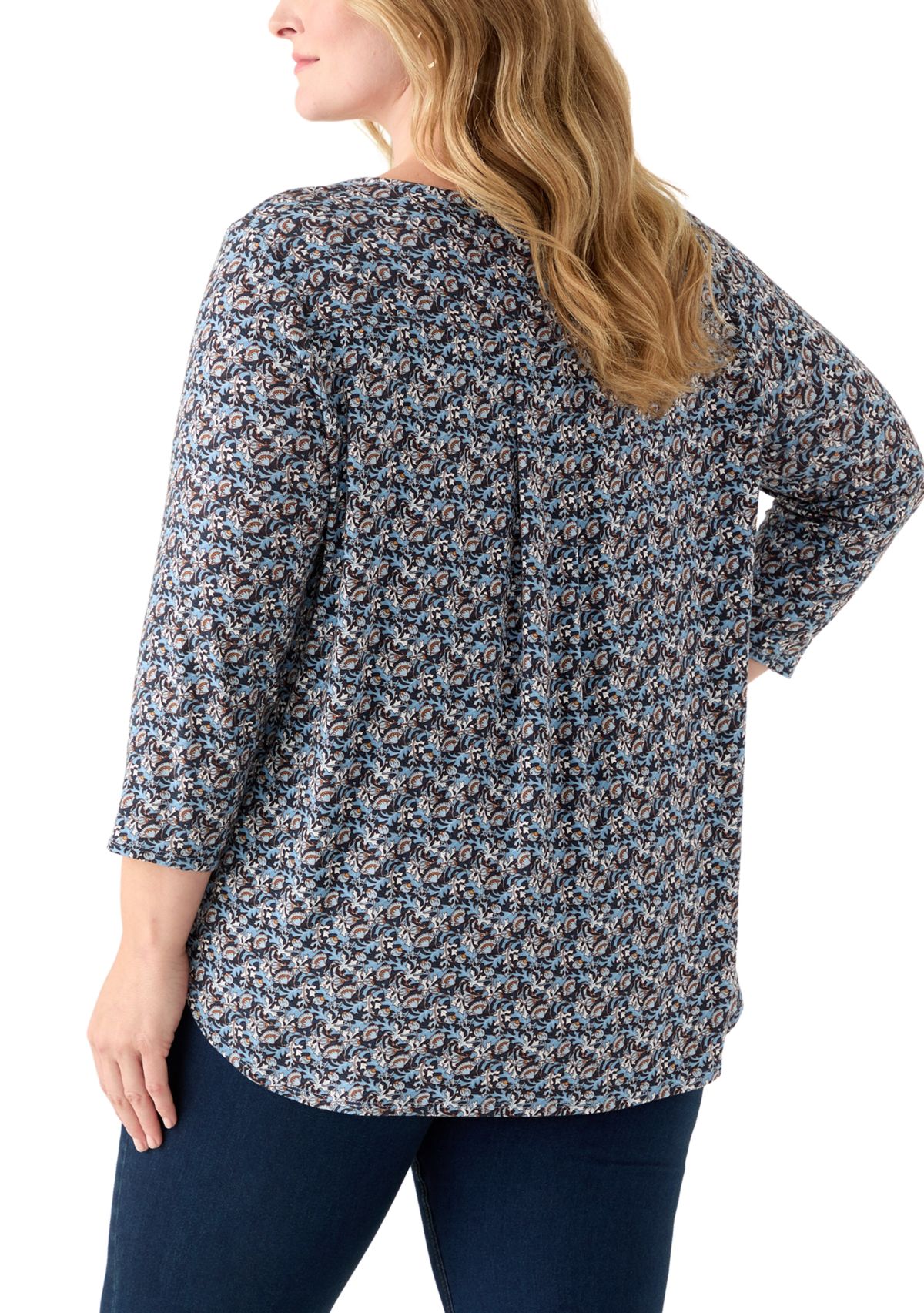 Plus Size Three-Quarter Sleeve Pleatback Tee