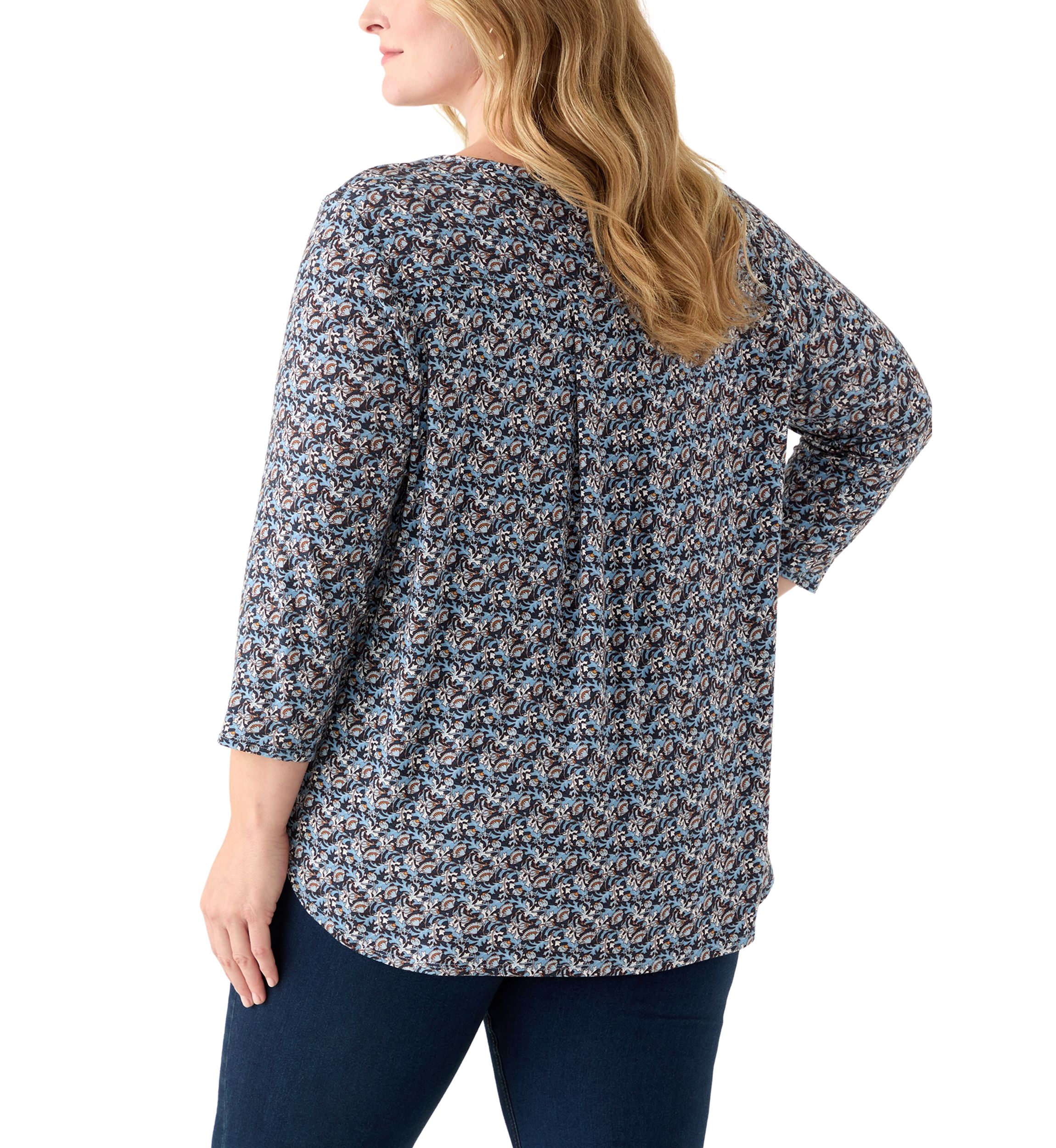 Plus Size Three-Quarter Sleeve Pleatback Tee