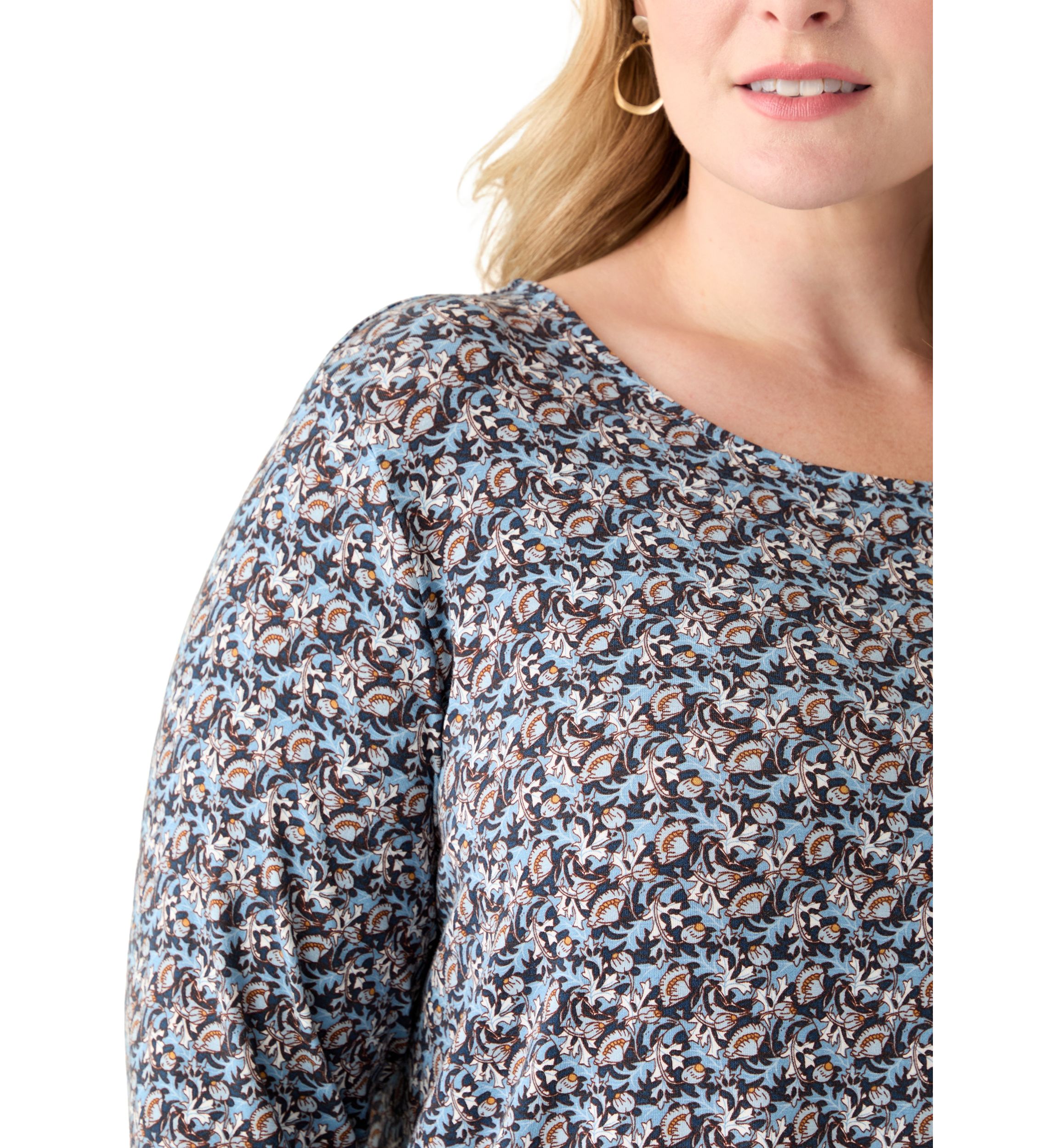 Plus Size Three-Quarter Sleeve Pleatback Tee