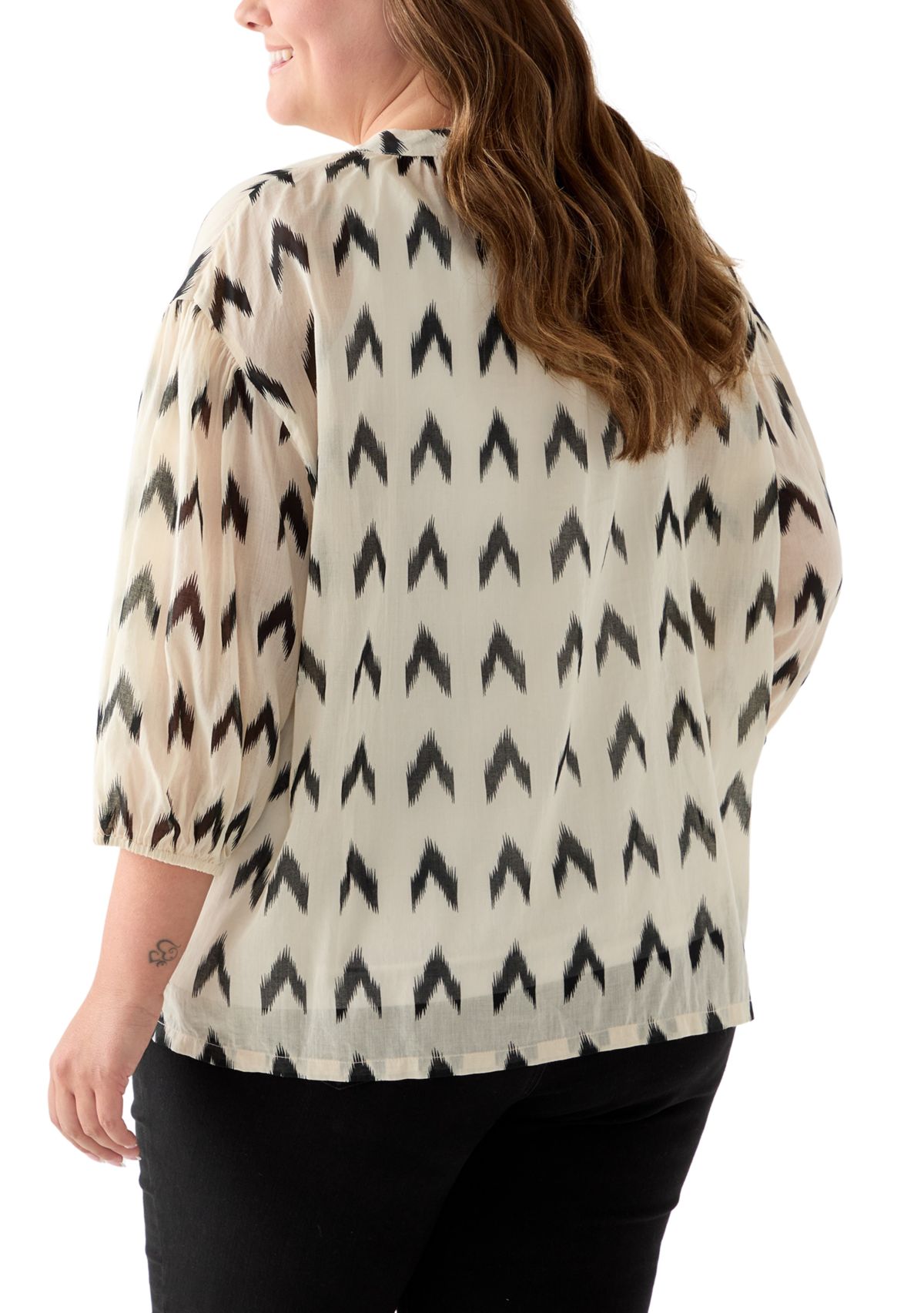 Plus Size 3/4 Sleeve Button Down Shirt