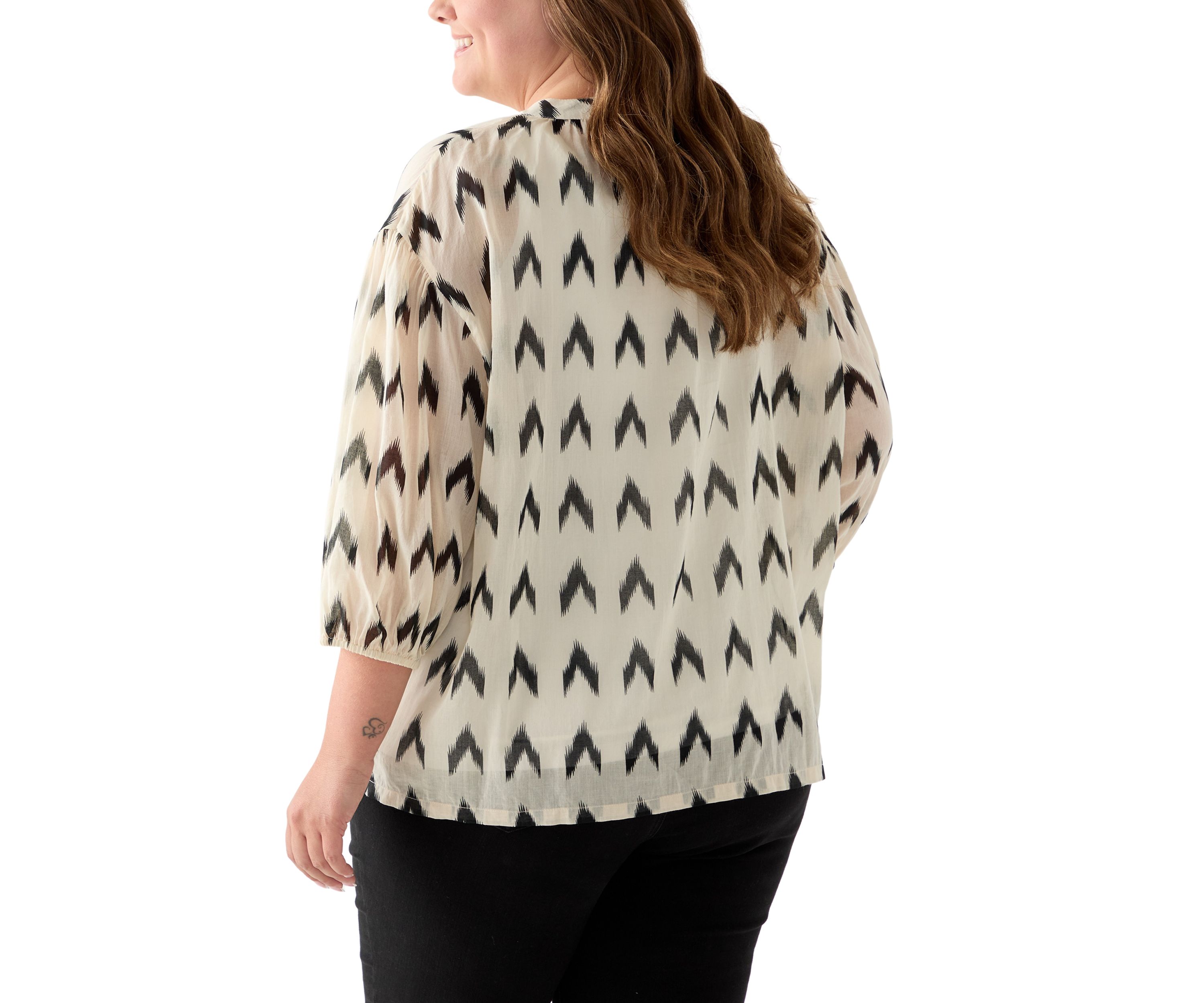 Plus Size 3/4 Sleeve Button Down Shirt